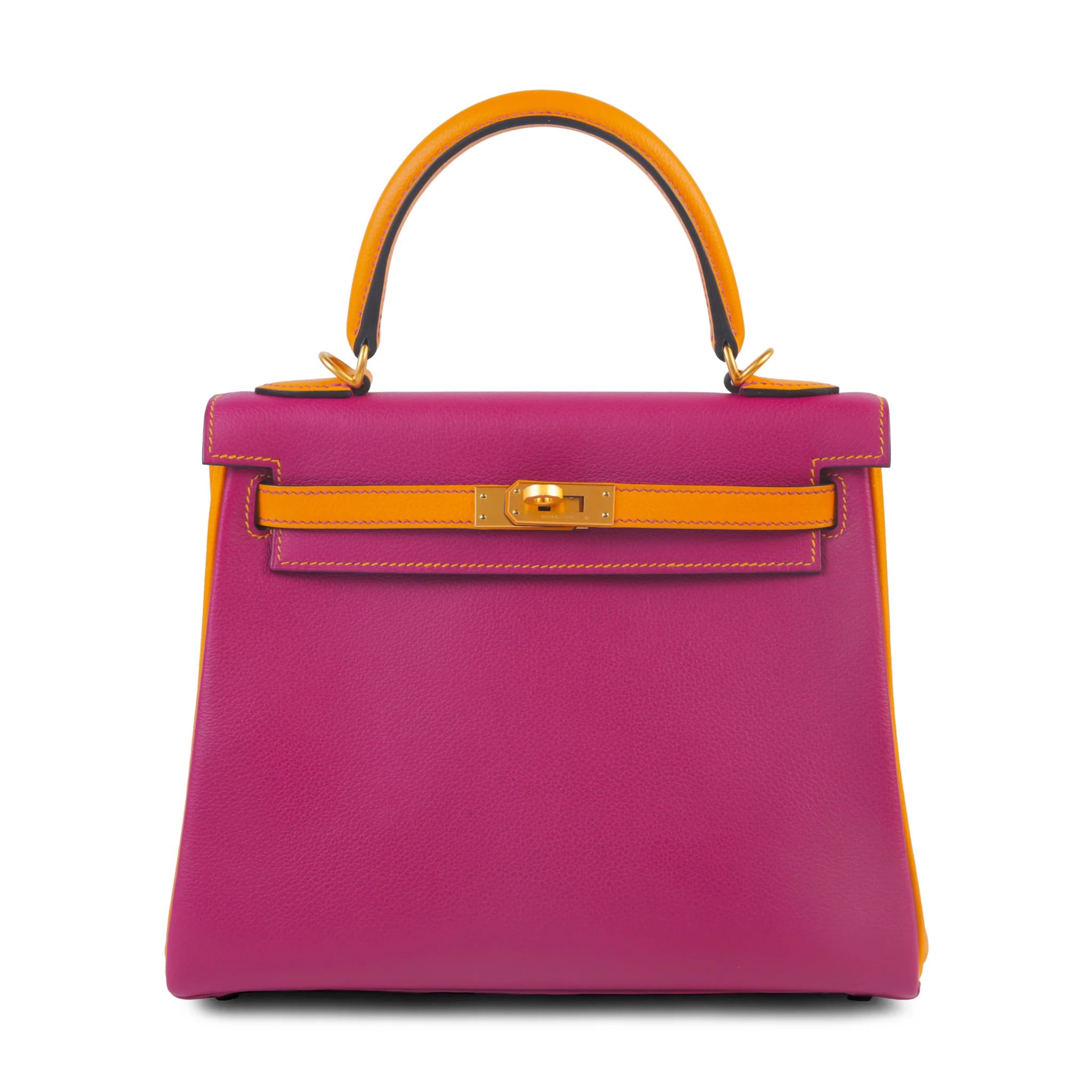 Excellent ( Rank SA ) HERMÈS Special Order Kelly 25 Apricot (I9) Rose Purple (L3) Evercolor Brushed Gold hardware Y (2020)