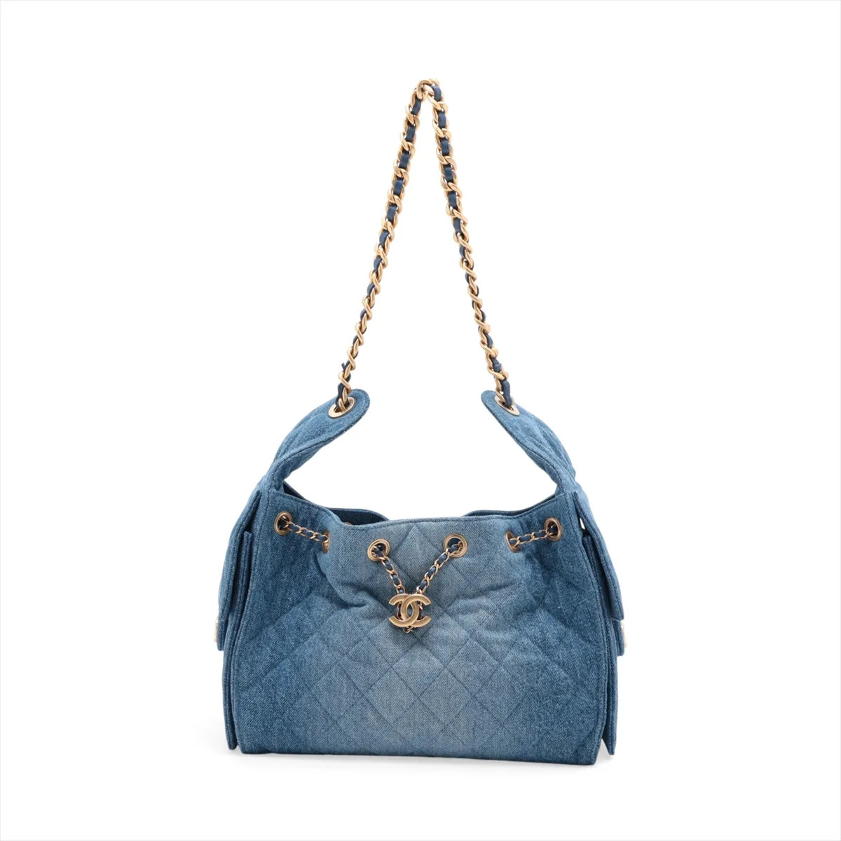 Chanel Chanel 25 Small Denim Chain Shoulder Bag Blue Gold Metal Fittings random