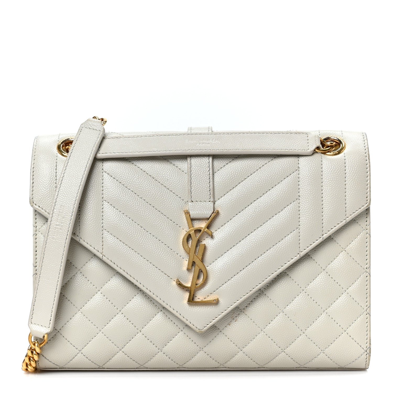 Saint Laurent Grain De Poudre Textured Mixed Matelasse Medium Triquilt Monogram Satchel Crema Soft