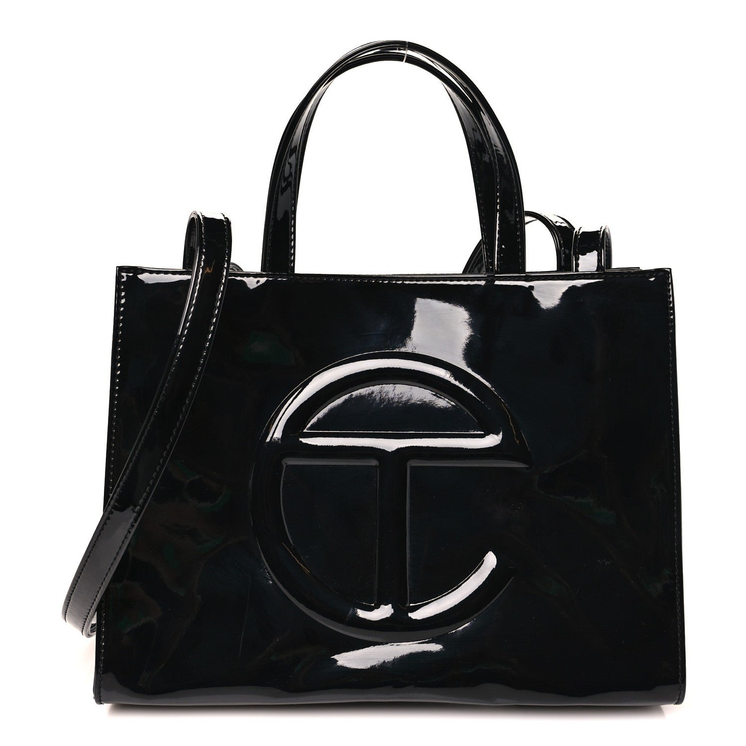 Telfar Patent Vegan Leather Shmedium Shopping Bag Black