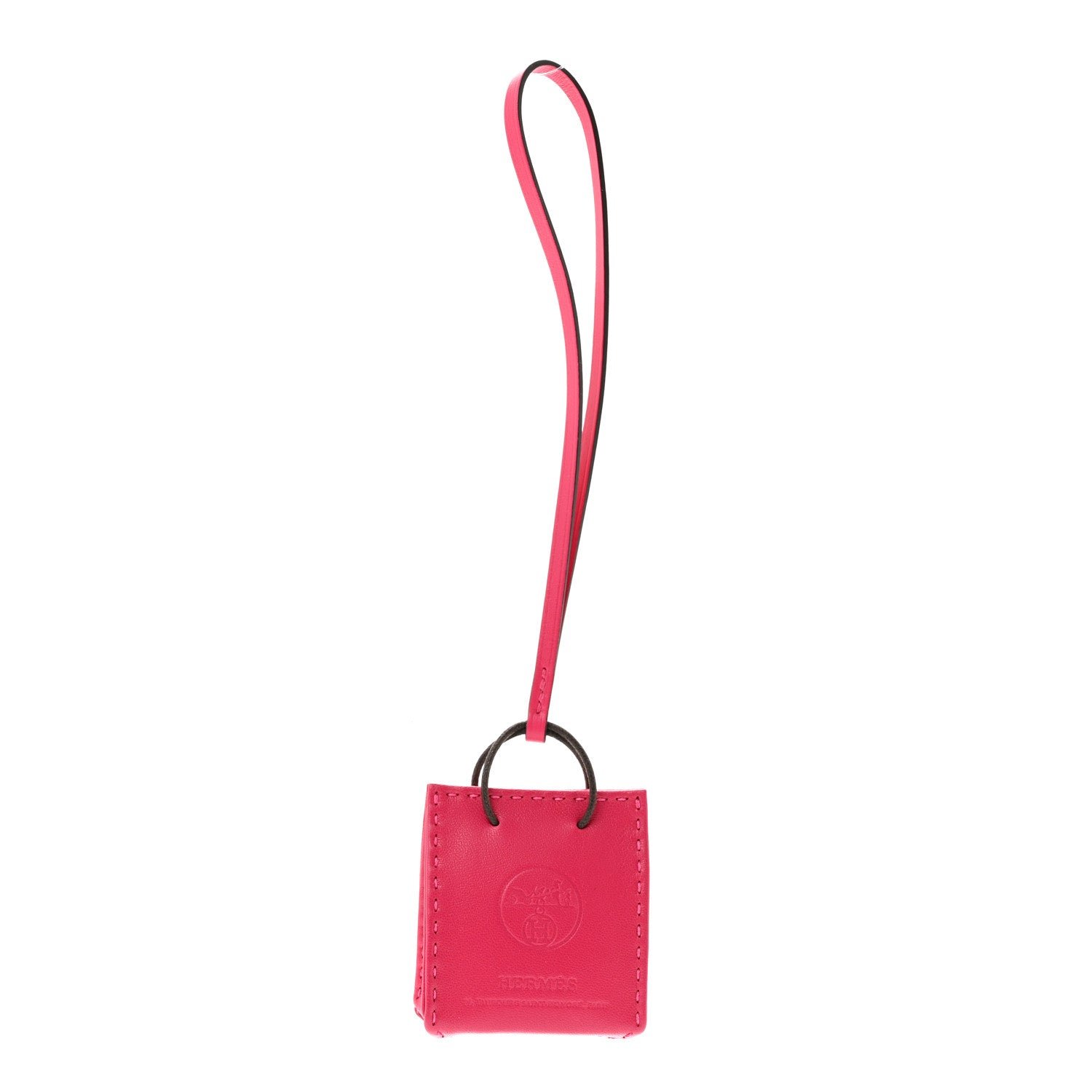 Hermes Milo Lambskin Swift Shopping Bag Charm Rose Mexico