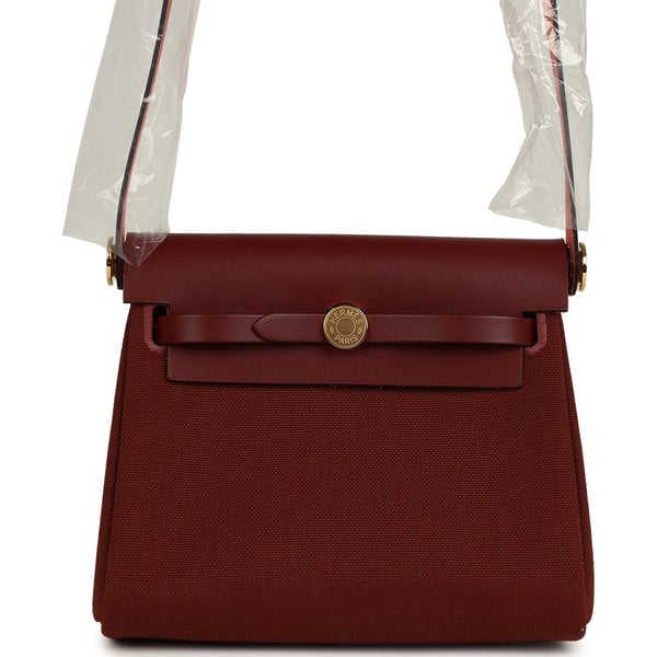 Hermes Hermes Herbag Zip 20 Mini Rouge H Toile Militaire Canvas and Vache Hunter Gold Hardware