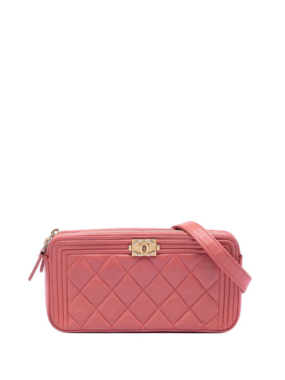 2019 Quilted Caviar Boy Double Zip Clutch With Chain crossbody bag