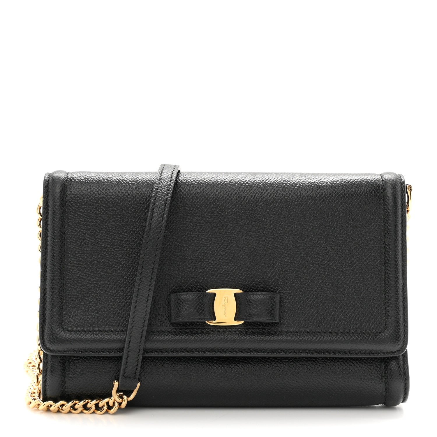 Salvatore Ferragamo Hammered Calfskin Vara Bow Mini Bag Black