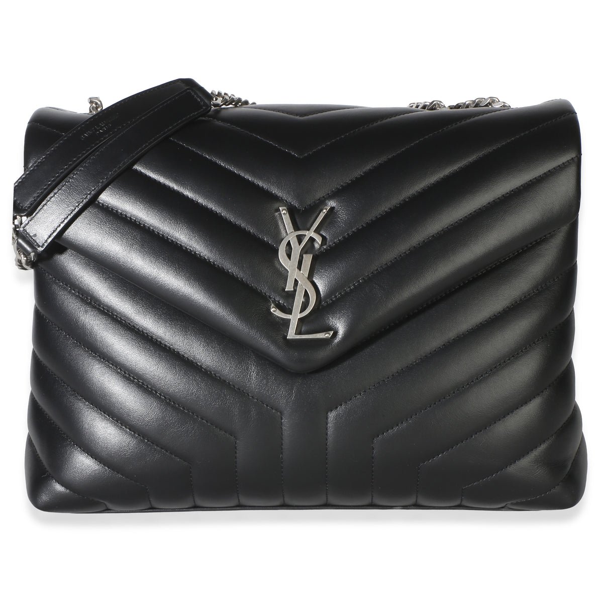 Black Calfskin Y Quilted Medium Loulou Chain Satchel