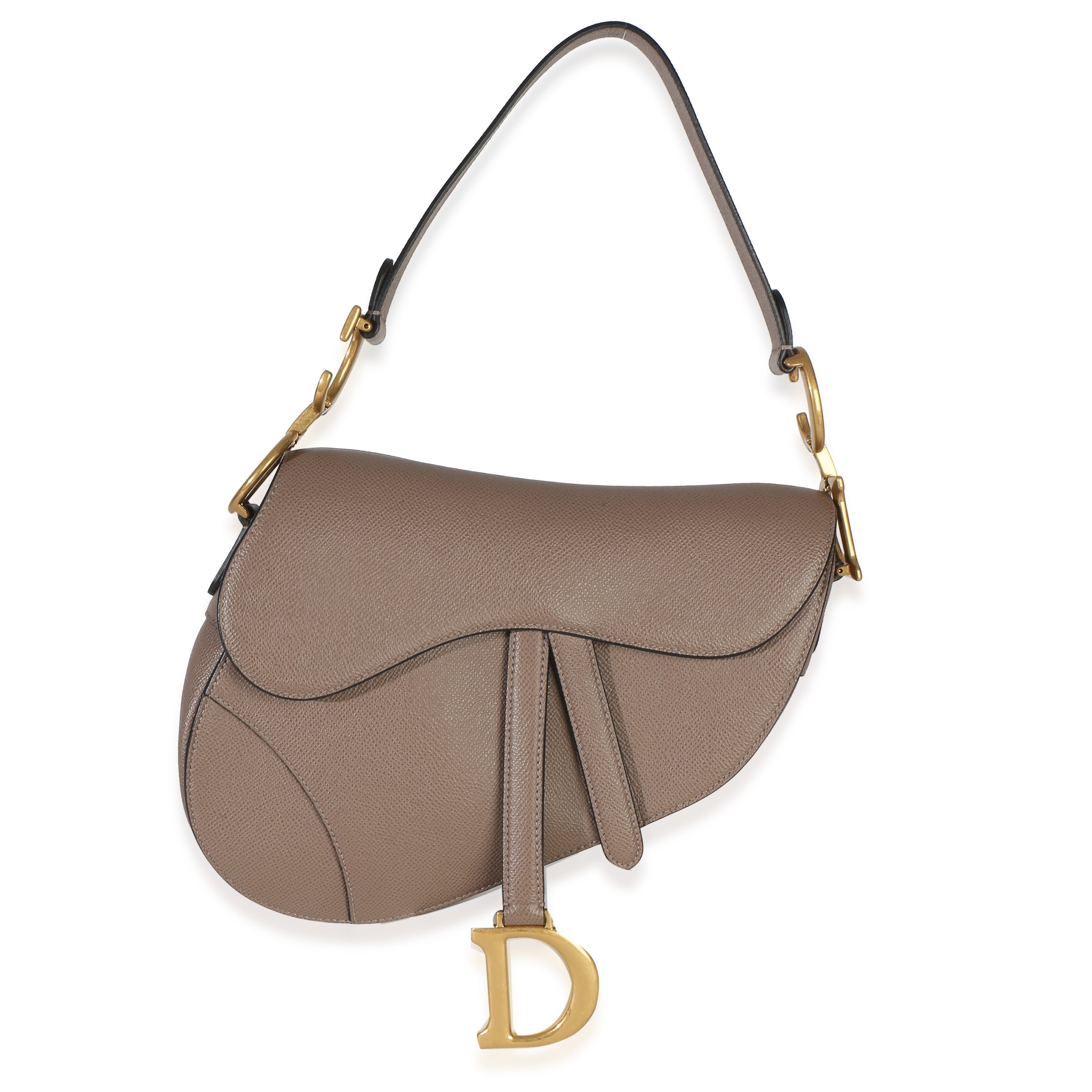 Taupe Grained Calfskin Medium Saddle Bag