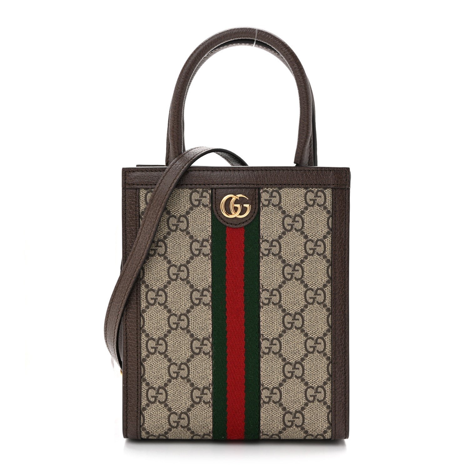 Gucci GG Supreme Monogram Textured Dollar Calfskin Web Super Mini Ophidia Mini Tote Bag Beige Ebony New Acero