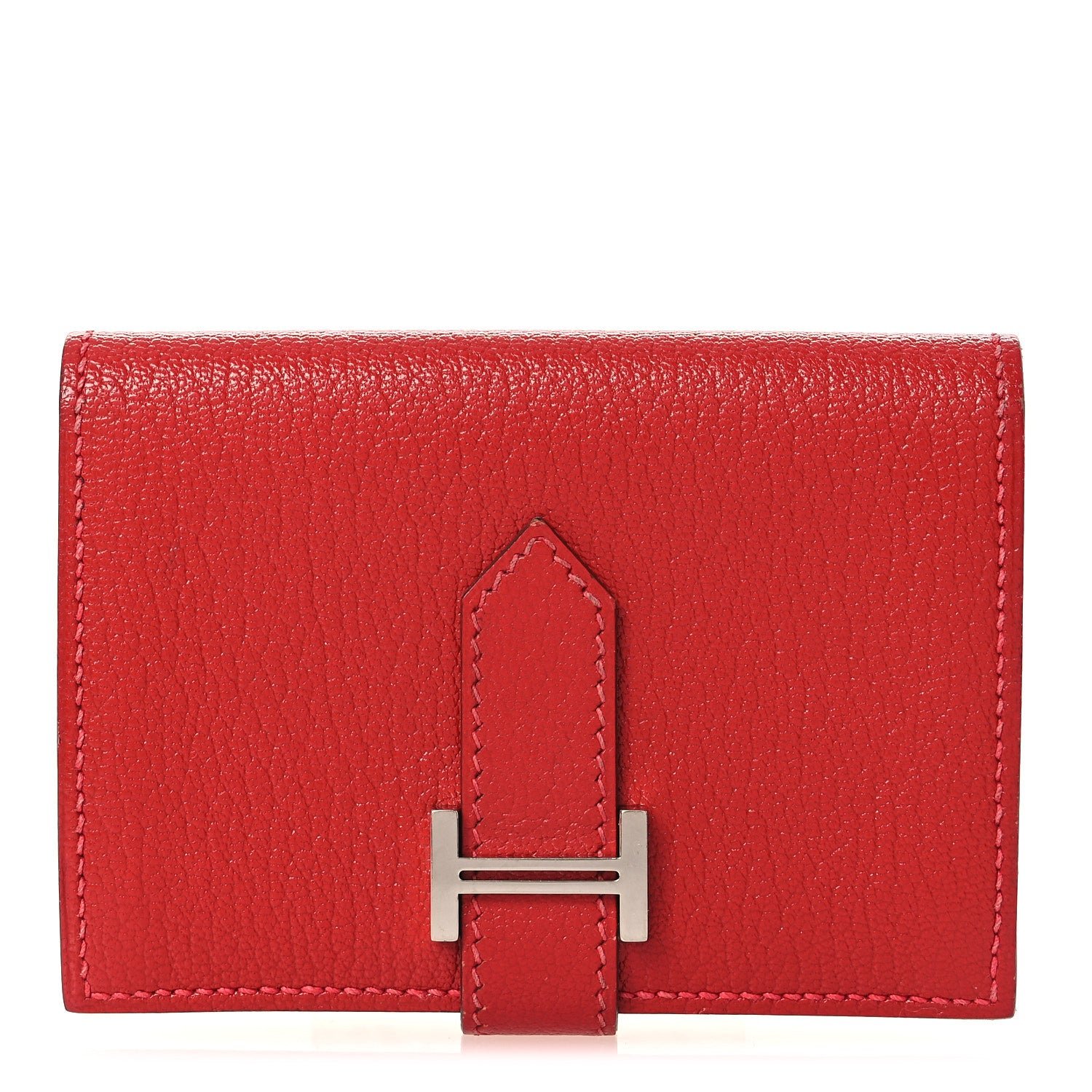 Hermes Hermes Chevre Mysore Bearn Card Holder Wallet Rouge Casaque