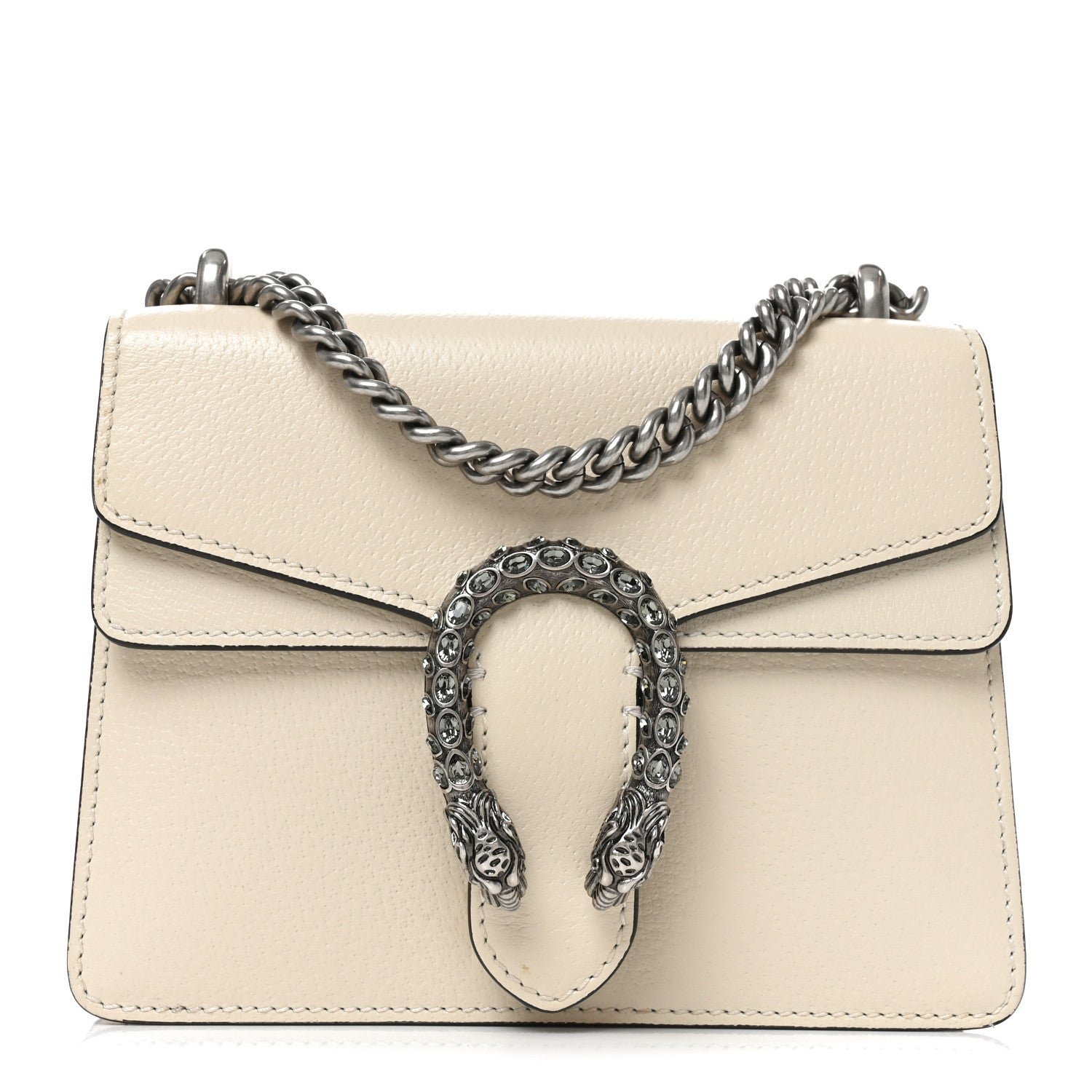 Gucci Textured Calfskin Crystal Mini Dionysus Shoulder Bag Mystic White