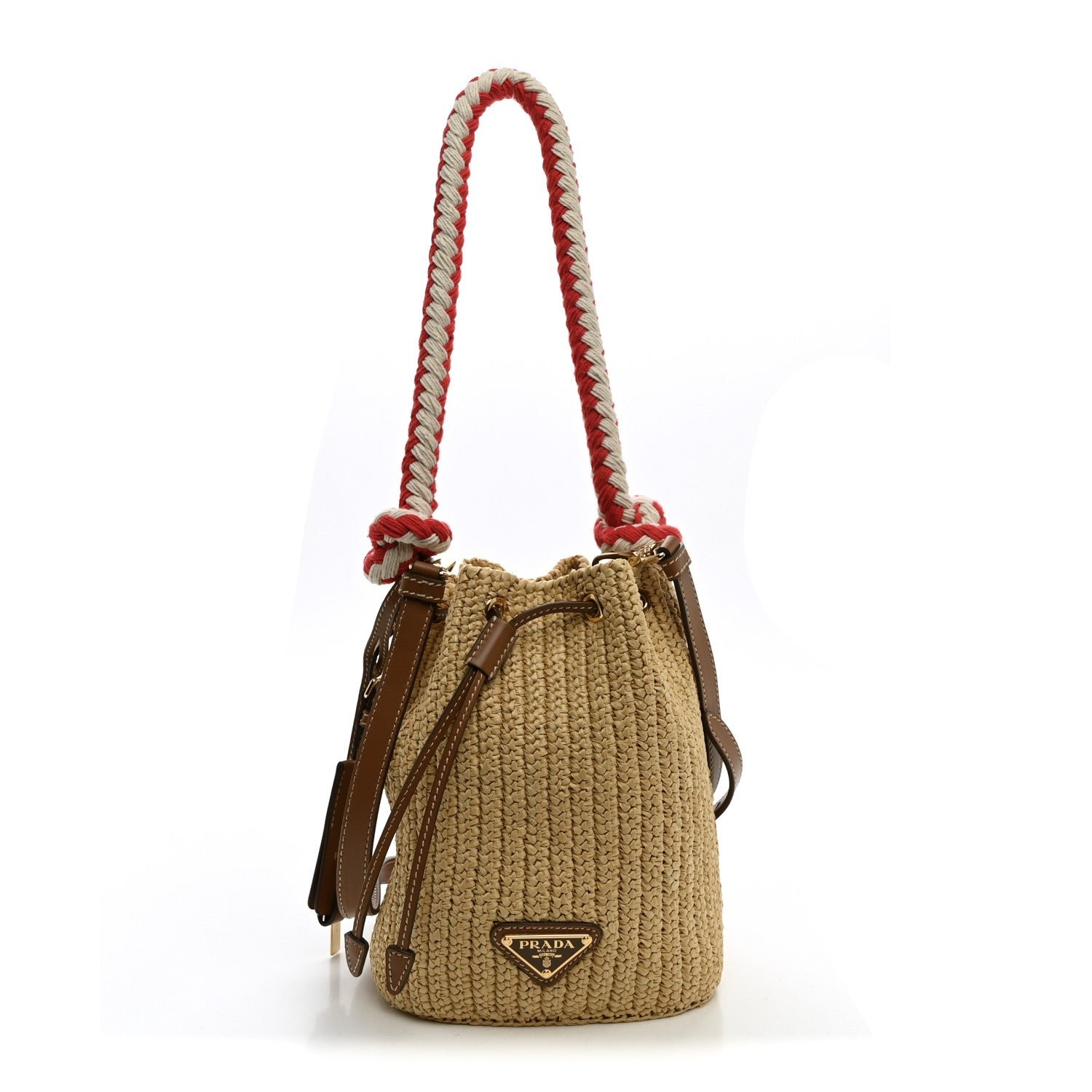 Prada Yarn Raffia Effect Rope Crochet Small Bucket Bag Naturale