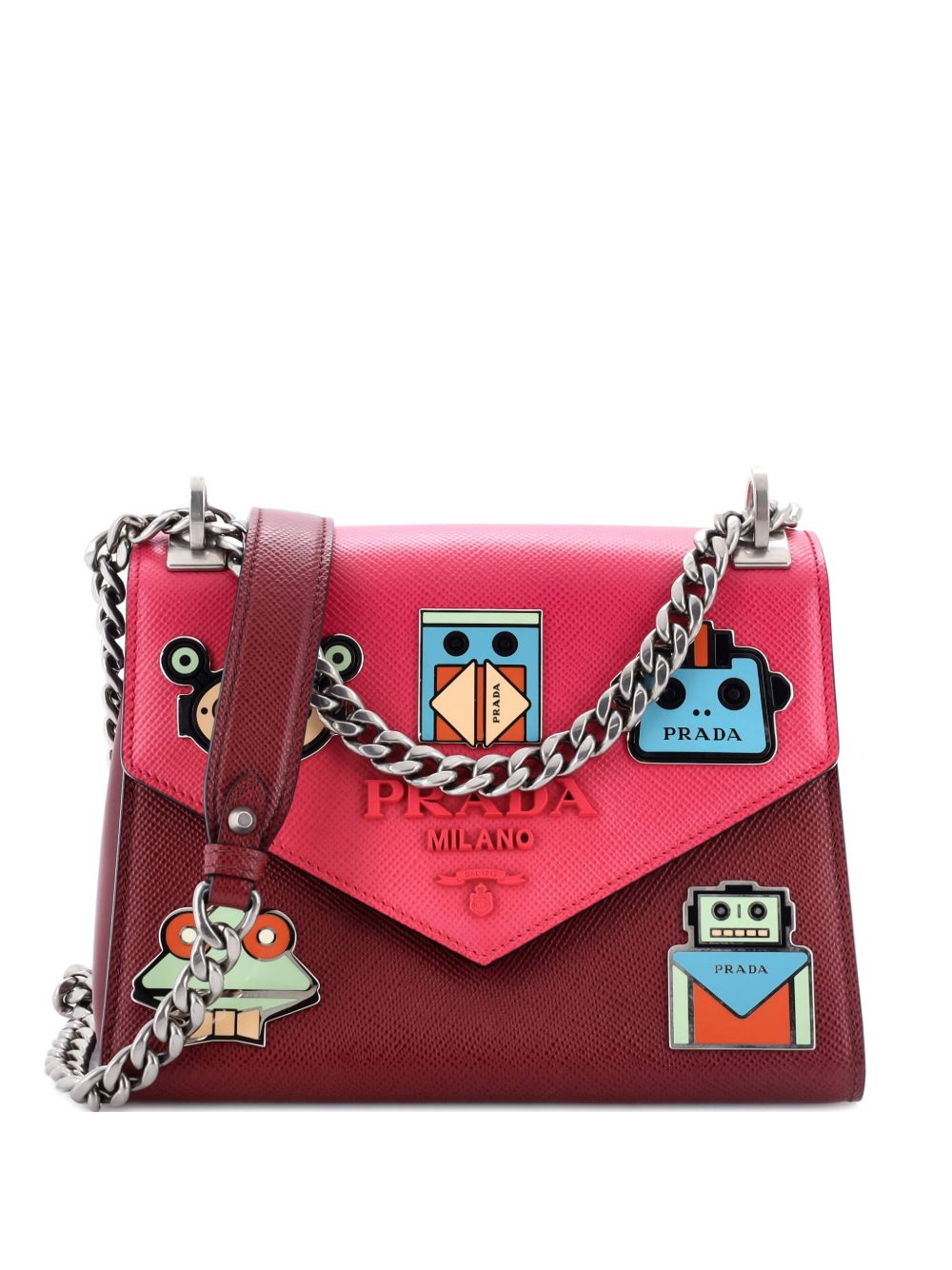 Robot Patches Envelope Flap Chain Saffiano Leather Small shoulder bag
