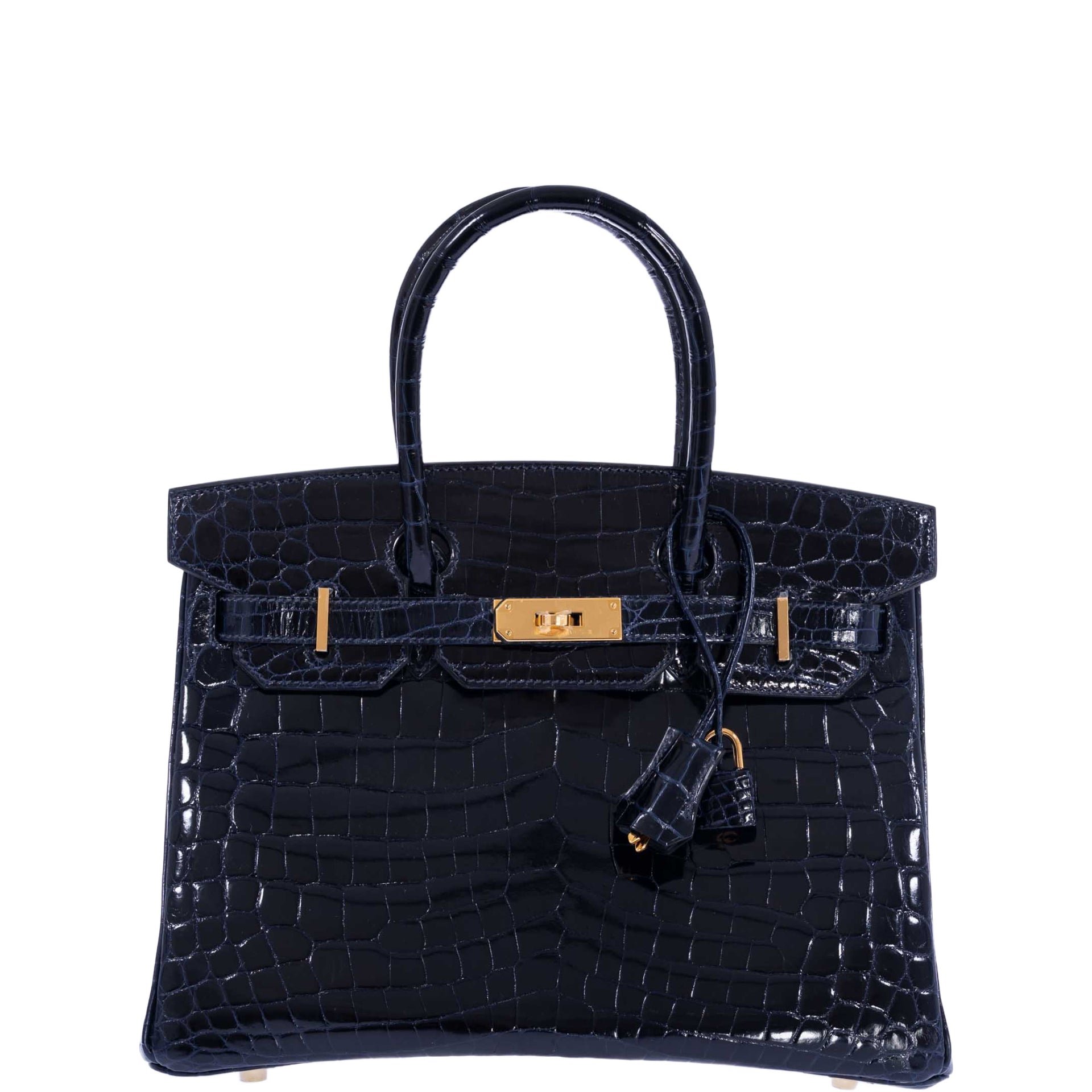 Hermes Hermès Birkin 30 Bleu Marine Shiny Niloticus Crocodile Gold Hardware