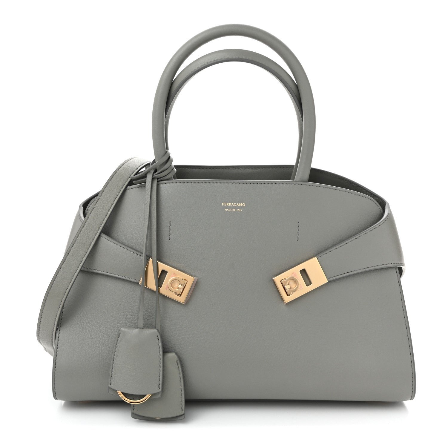 Salvatore Ferragamo Calfskin Small Hug Bag Ash Grey