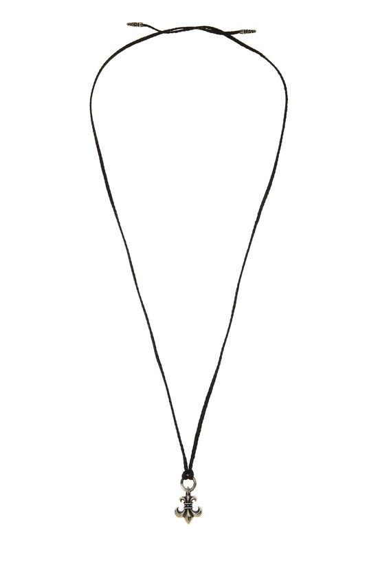 Chrome Hearts Black Leather & Sterling Silver Fleur-de-lis Bolo Necklace