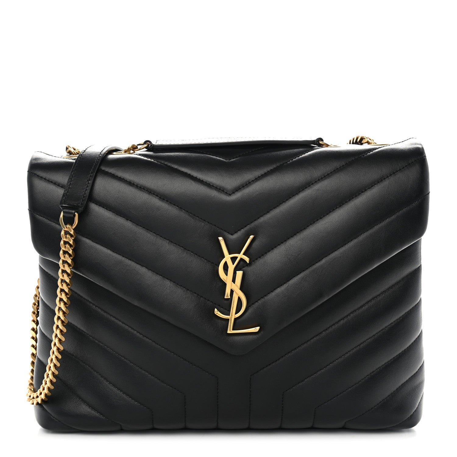 Saint Laurent Calfskin Y Quilted Monogram Medium Loulou Chain Satchel Black