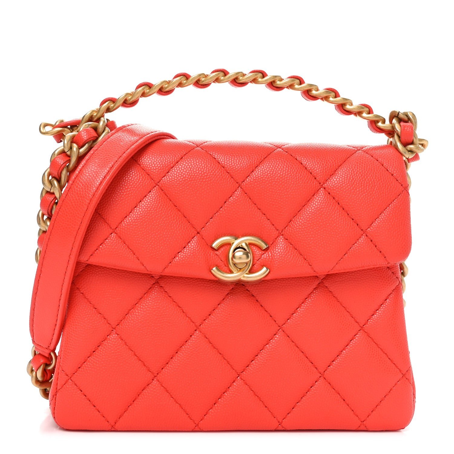 Chanel Caviar Quilted 31 Rue Cambon Mini Top Handle Flap Orange