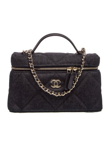 2026 Denim Slim Top Handle Vanity Case w/ Chain
