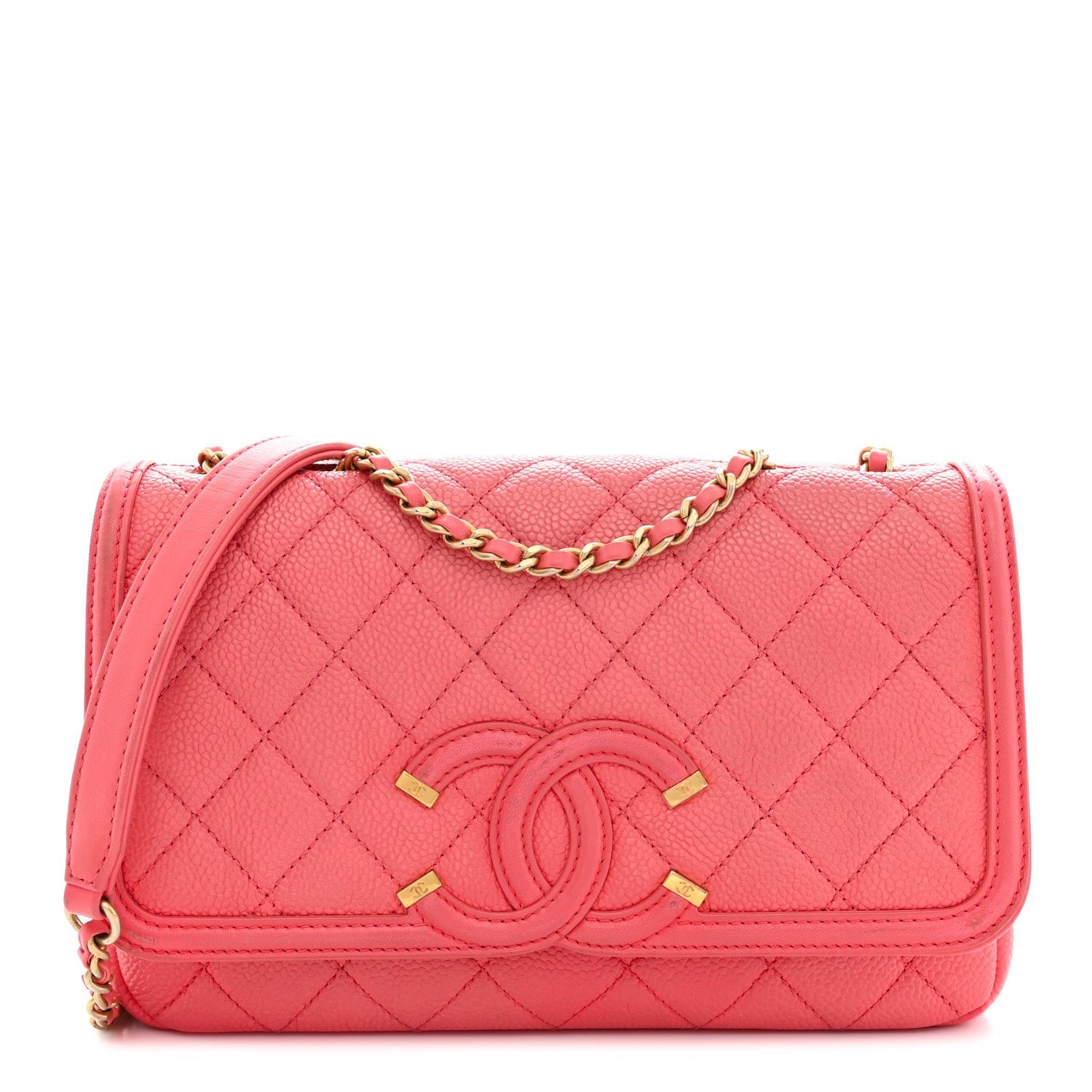 Chanel Caviar Quilted Small CC Filigree Flap Coral