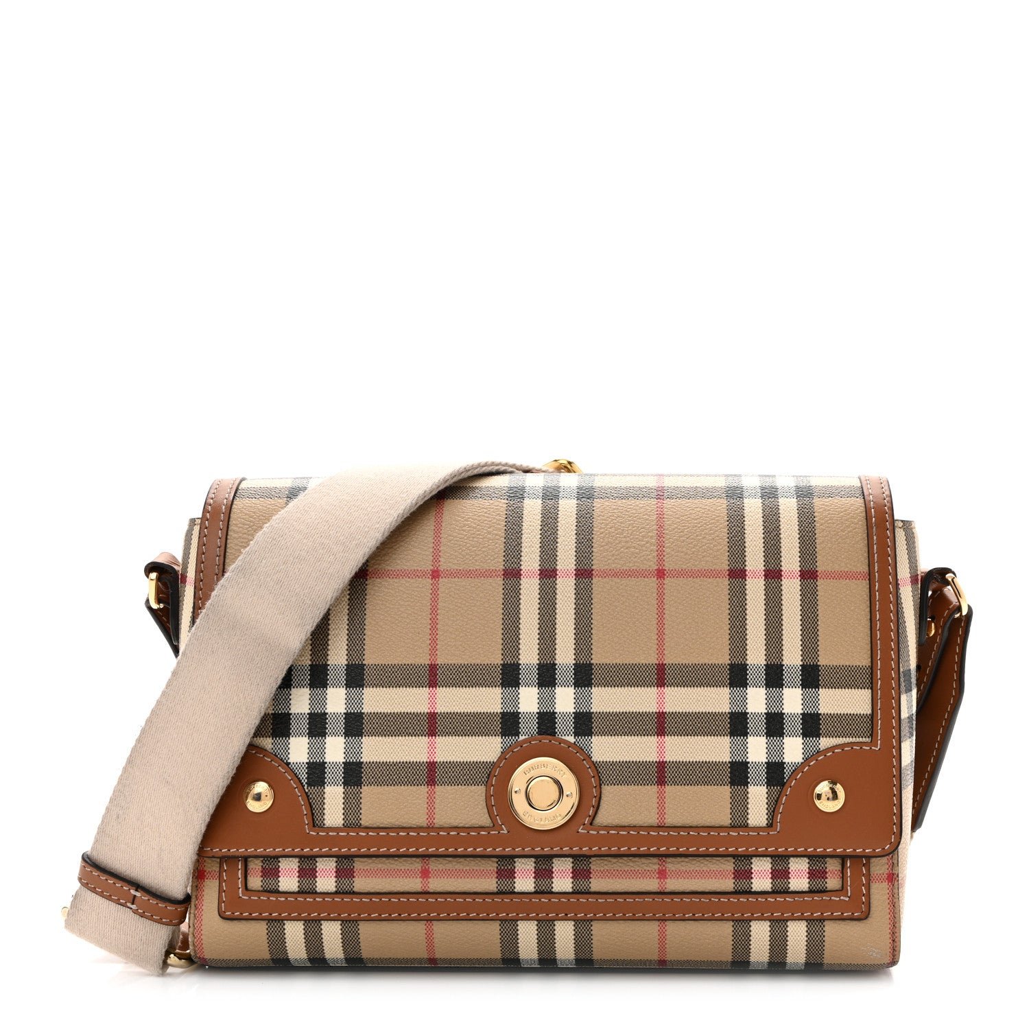 Burberry Burberry Coated Canvas Calfskin Vintage Check Medium Note Crossbody Bag Briar Brown