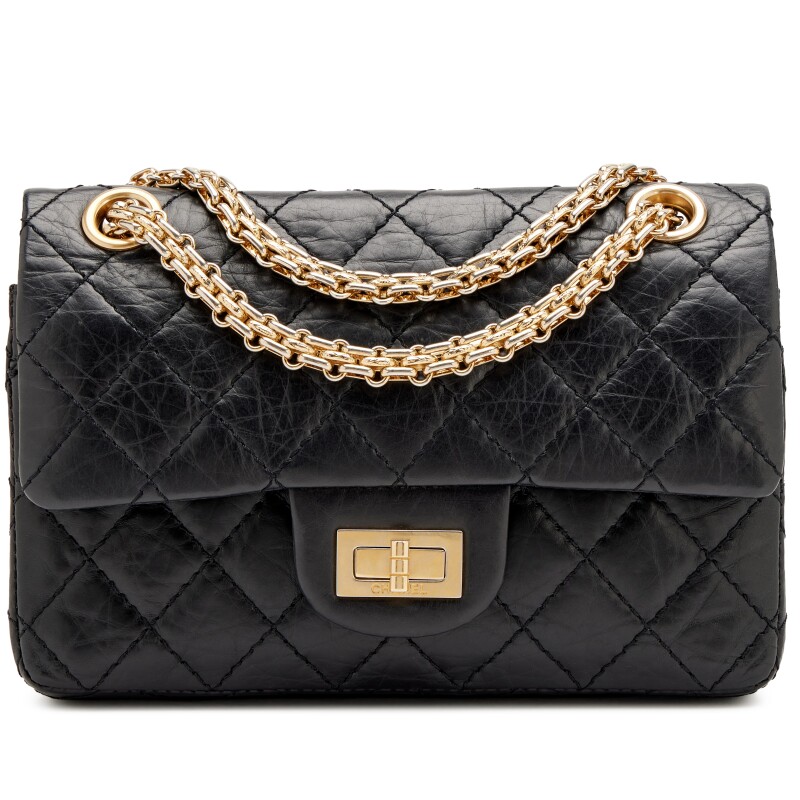 Black Quilted Aged Calfskin 224 Mini 2.55 Reissue Flap Aged Gold Hardware, 2005