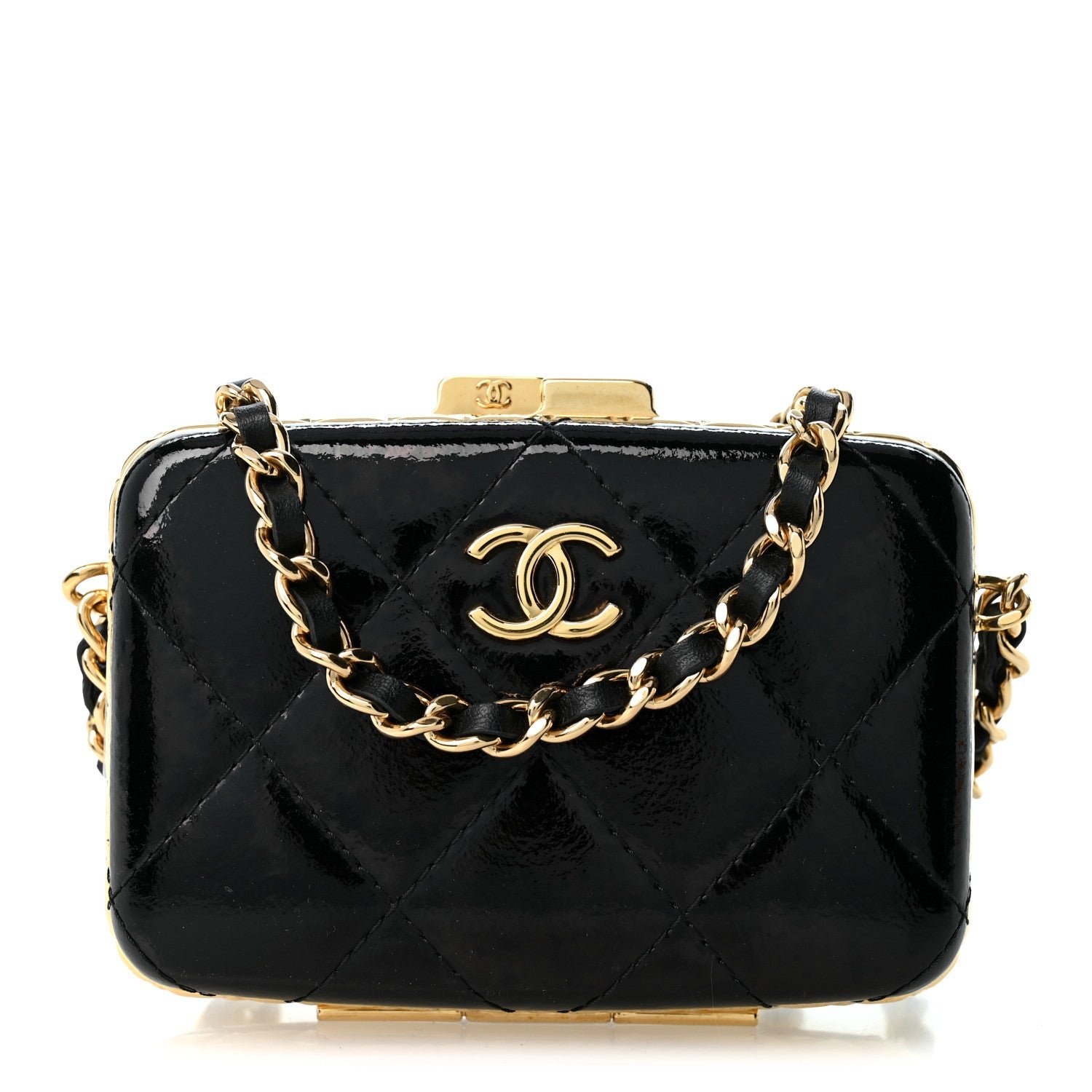 Chanel Glazed Goatskin Quilted Small Box With Chain Black