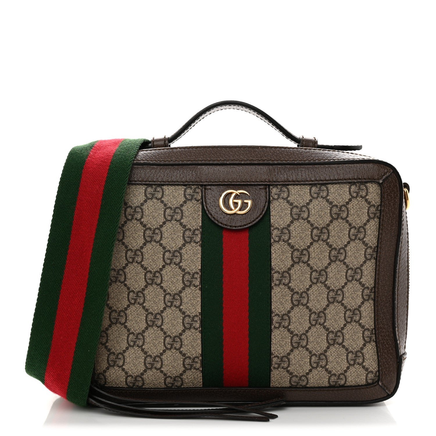 Gucci GG Supreme Monogram Web Small Ophidia Top Handle Shoulder Bag Brown