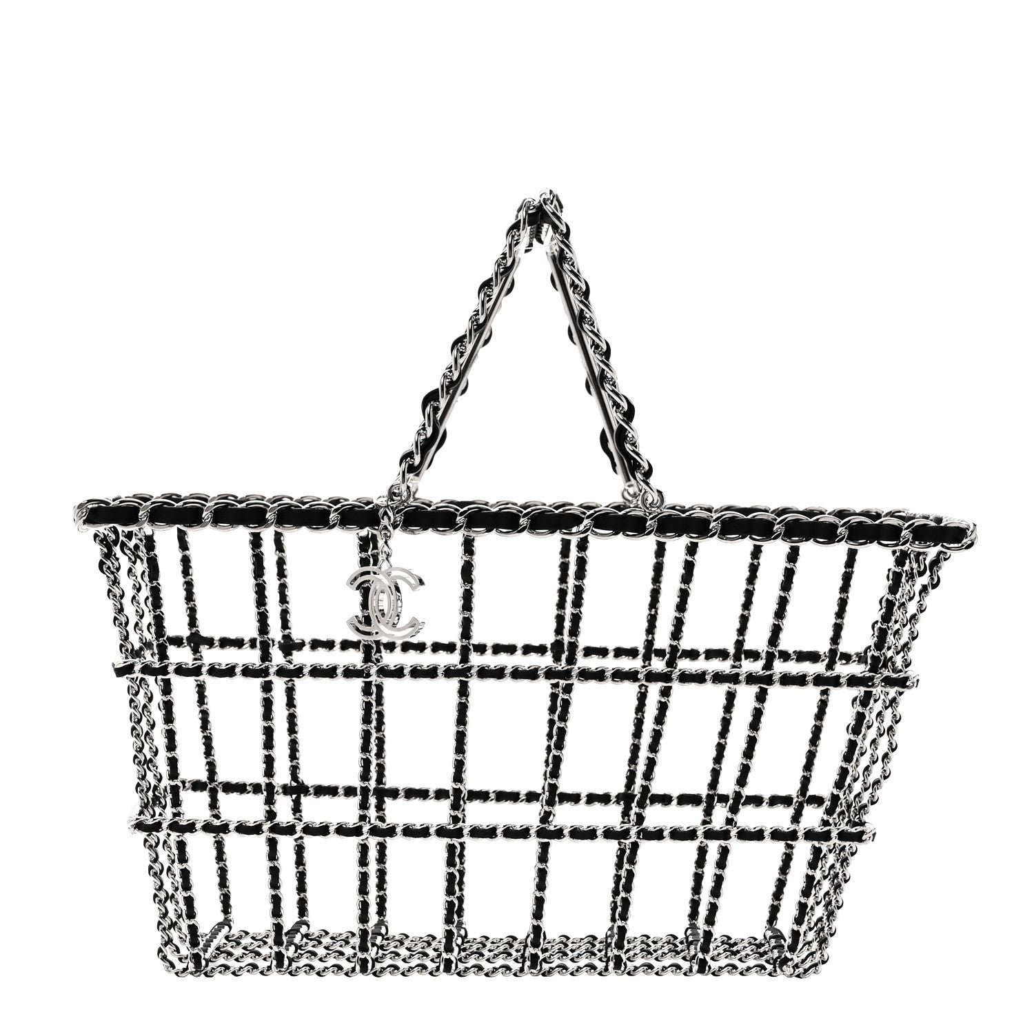 Chanel Chanel Brass Calfskin Medium Grocery By Chanel Shopping Basket Silver