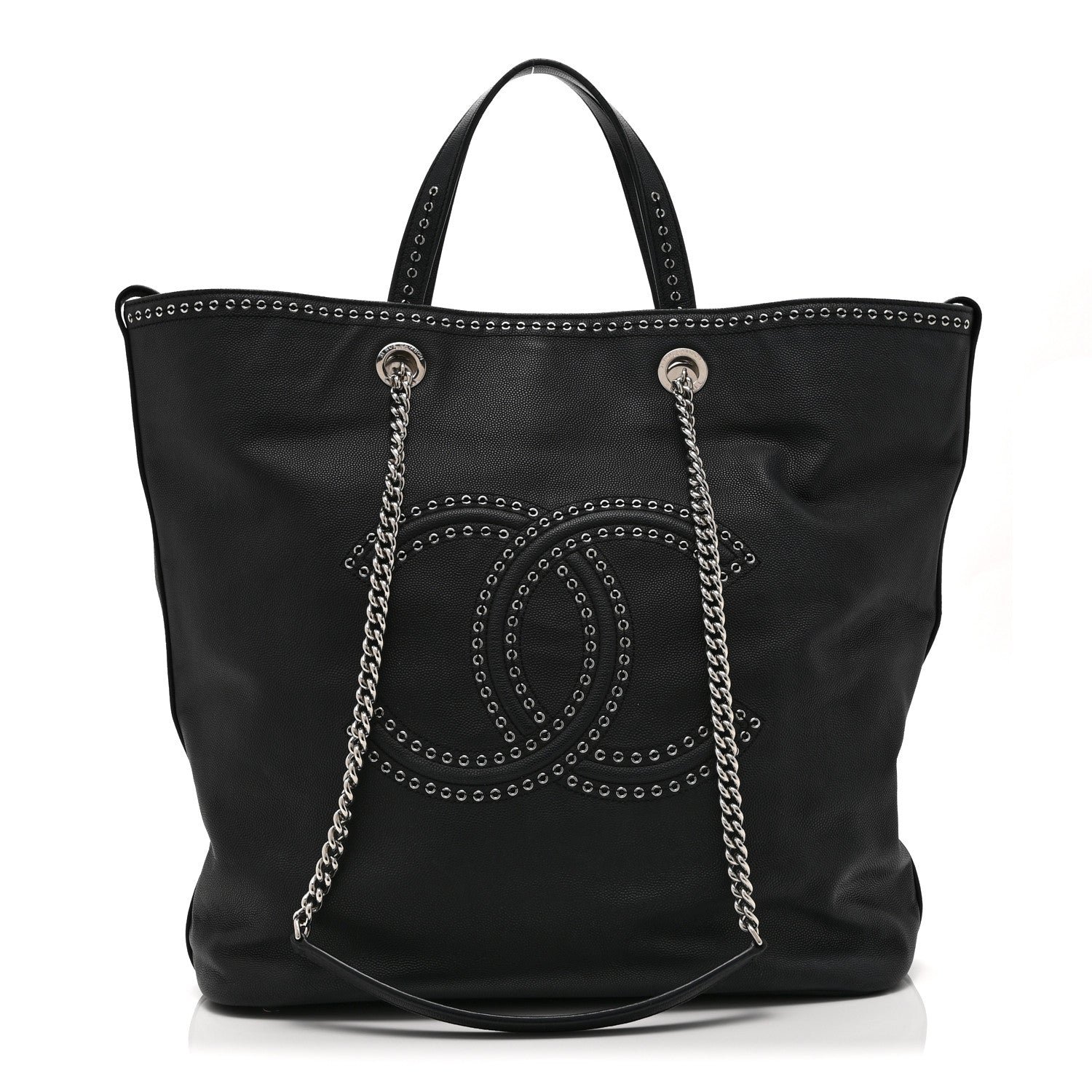 Chanel Grained Calfskin Large Coco Eyelets Shopping Tote Black