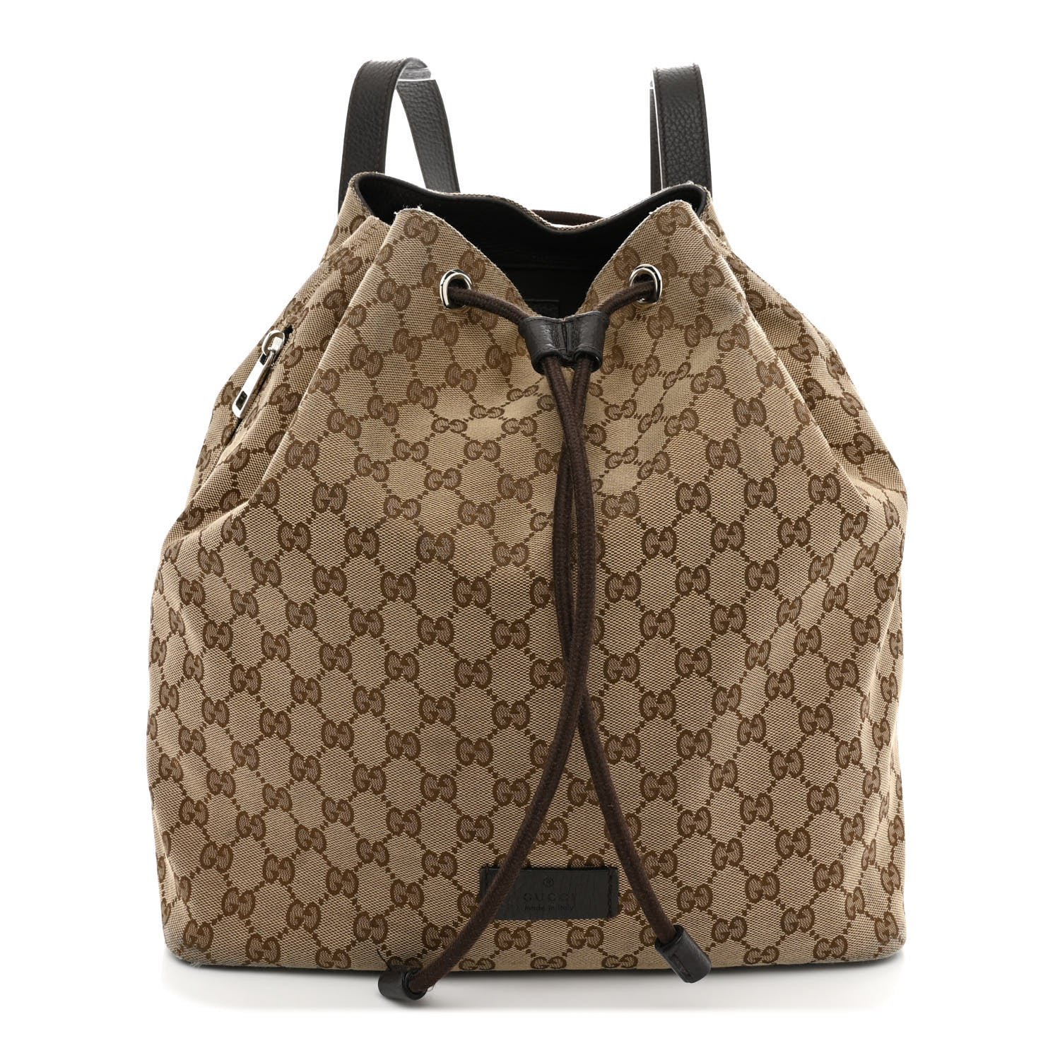 Gucci Monogram Dollar Calfskin O Drawstring Backpack Beige Ebony Testa di Moro Dark Chocolate