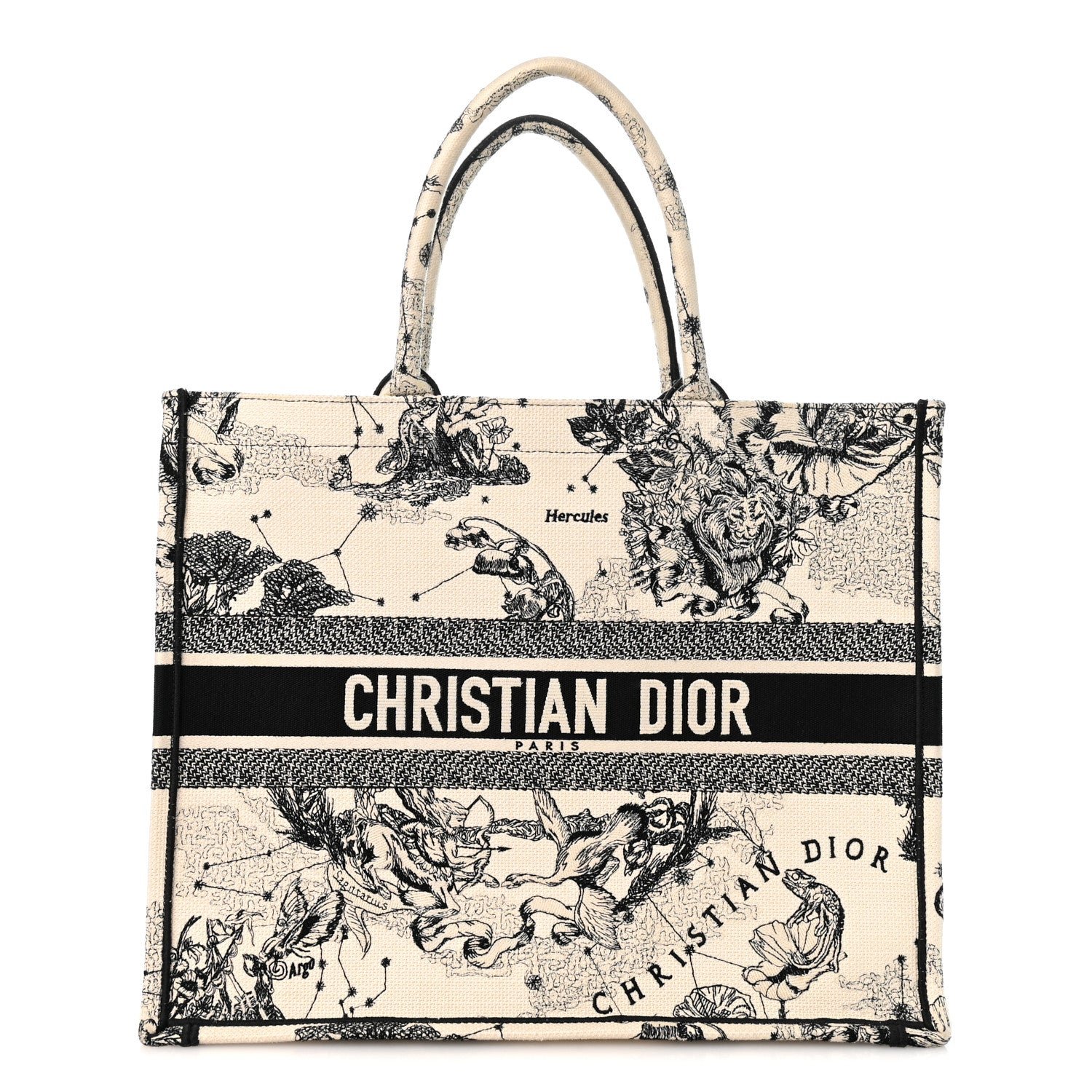 Christian Dior Canvas Zodiac Toile De Jouy Embroidered Large Book Tote Latte