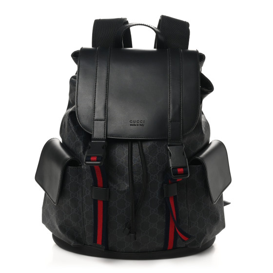 Gucci Soft GG Supreme Monogram Calfskin Web Double Buckle Backpack Black