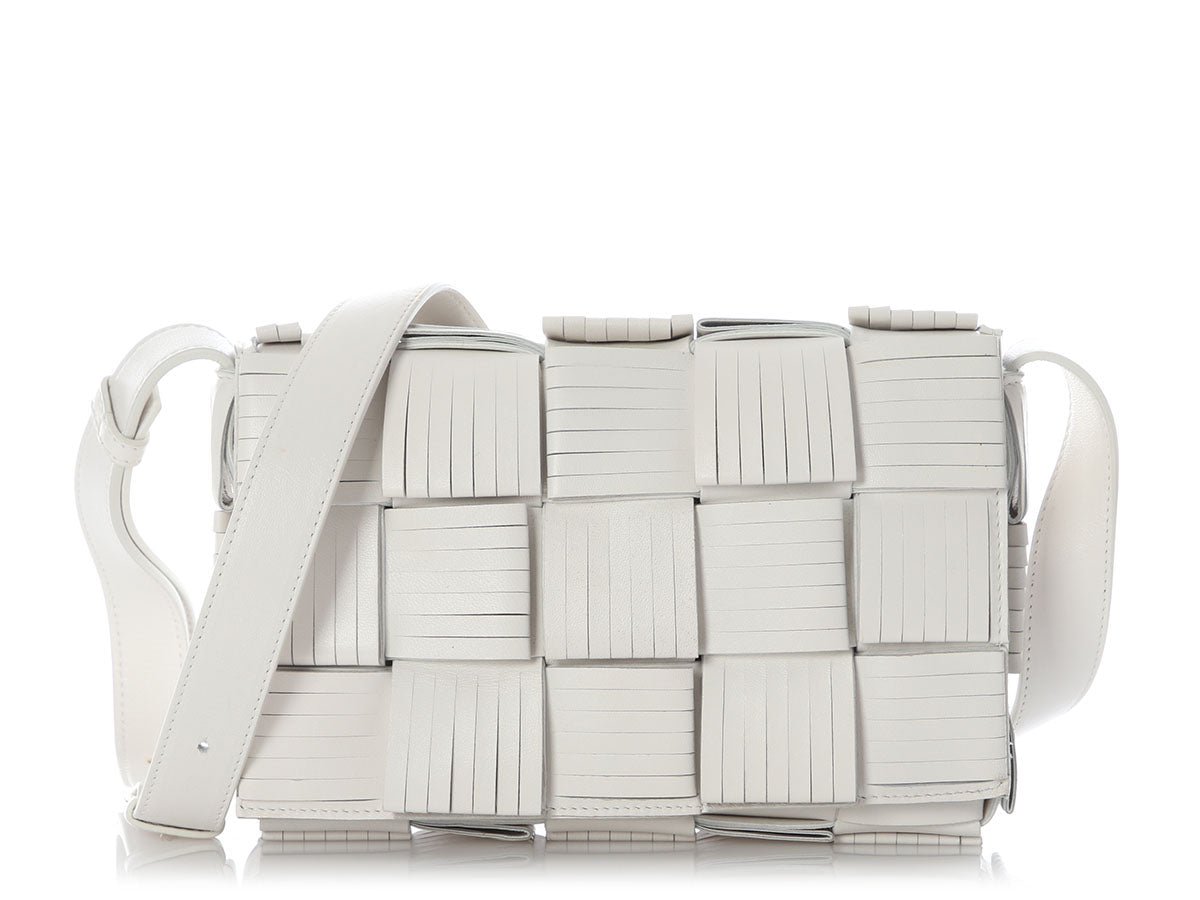 Bottega Maxi White Fringed Intrecciato Nappa Cassette Bag