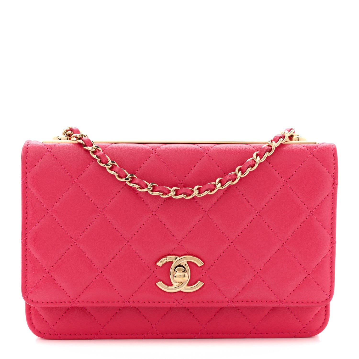 Chanel Lambskin Quilted Trendy CC Wallet On Chain WOC Dark Pink