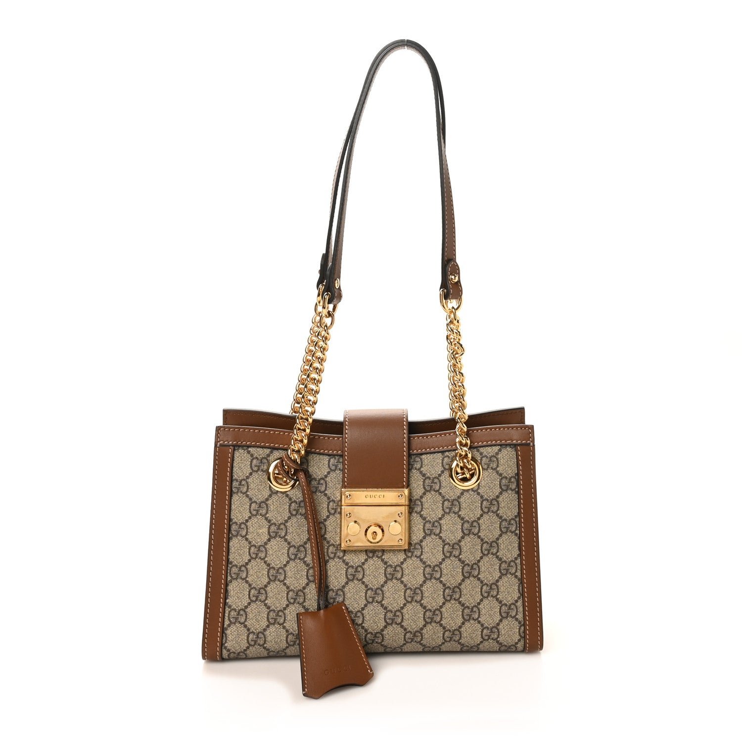 Gucci GG Supreme Monogram Calfskin Small Padlock Tote Beige Ebony Tuscany