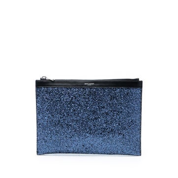 Calf Leather Glittered Leather Zipped Tablet Pouch