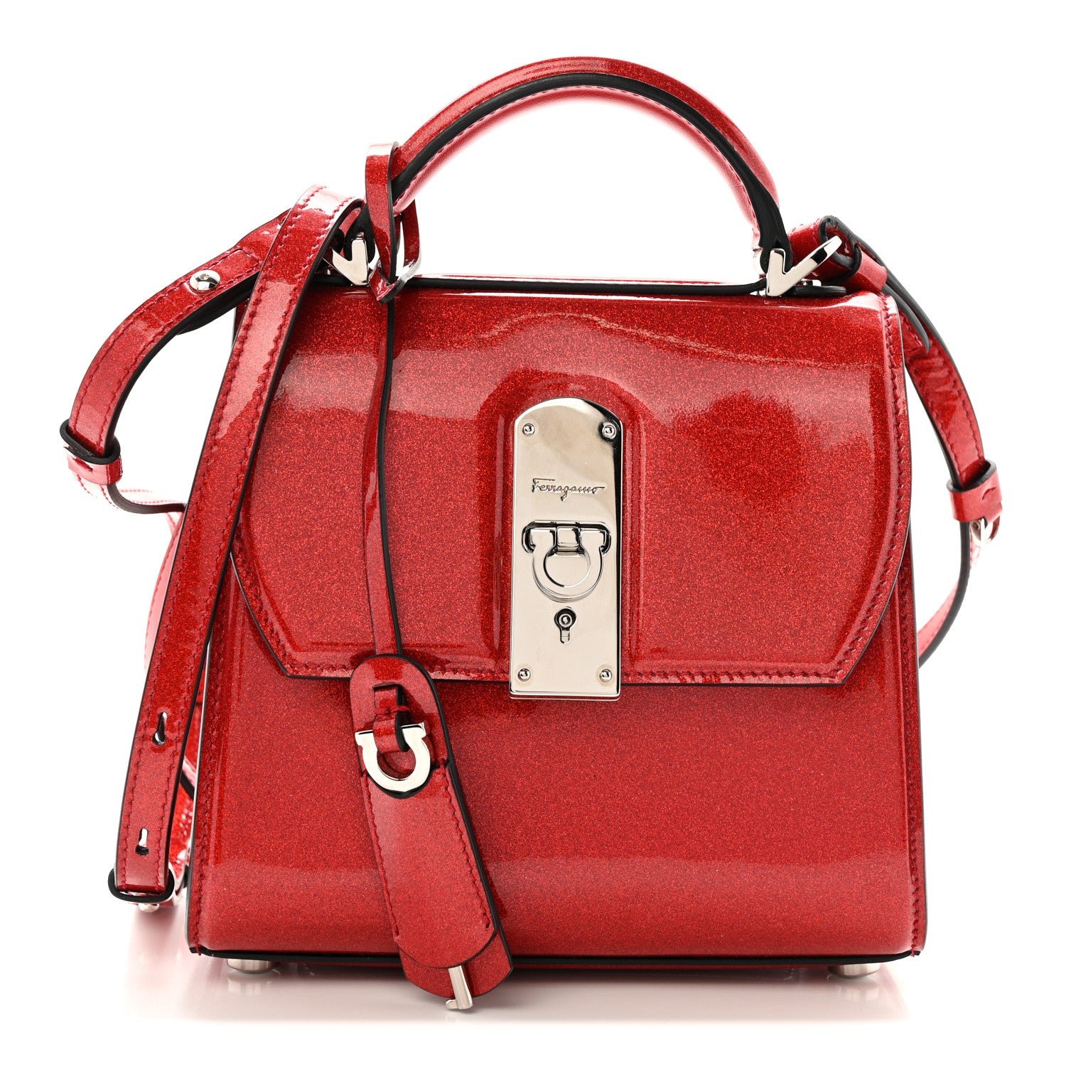 Salvatore Ferragamo Salvatore Ferragamo Glitter Patent Mini Boxyz Red