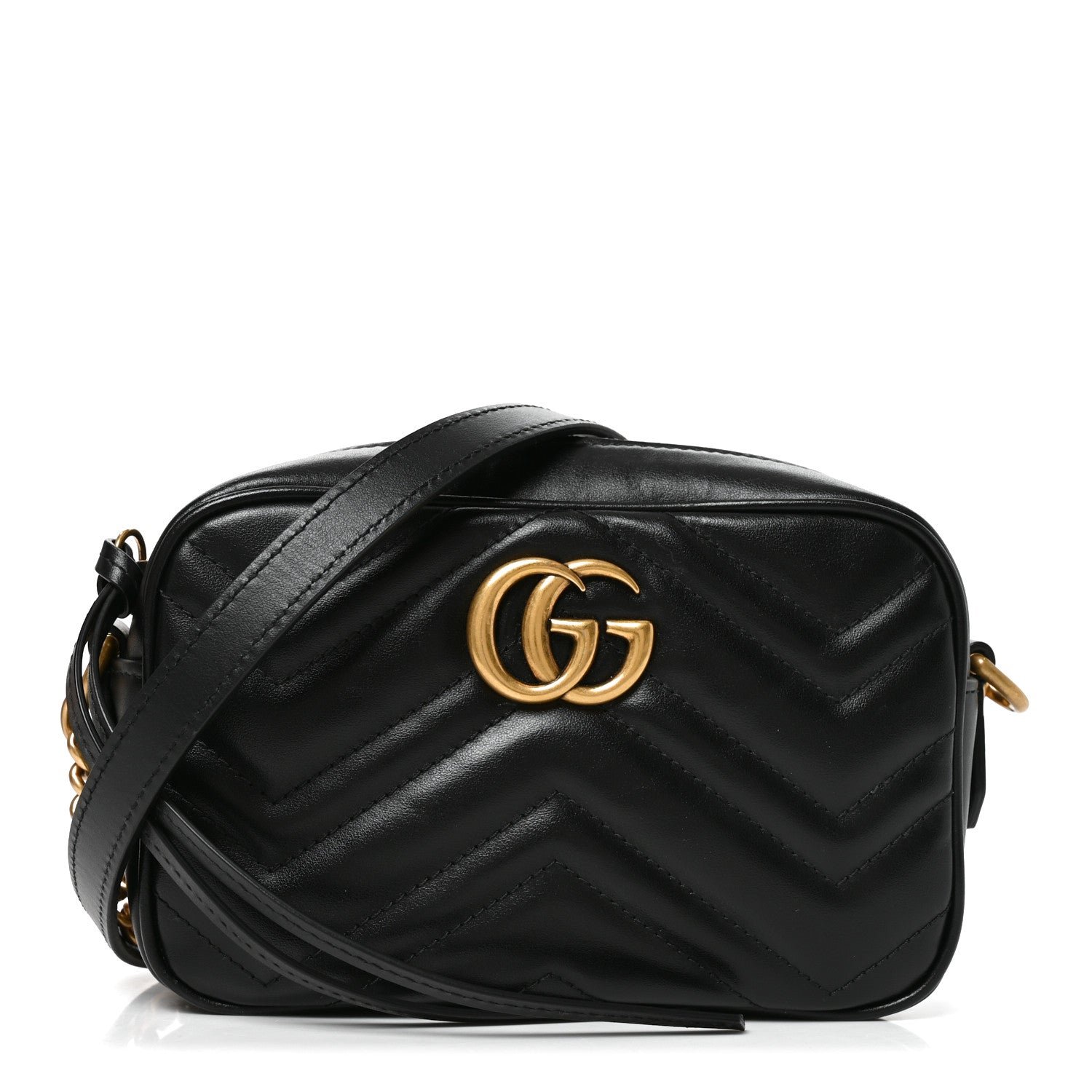 Gucci Calfskin Matelasse Mini GG Marmont Chain Shoulder Bag Black