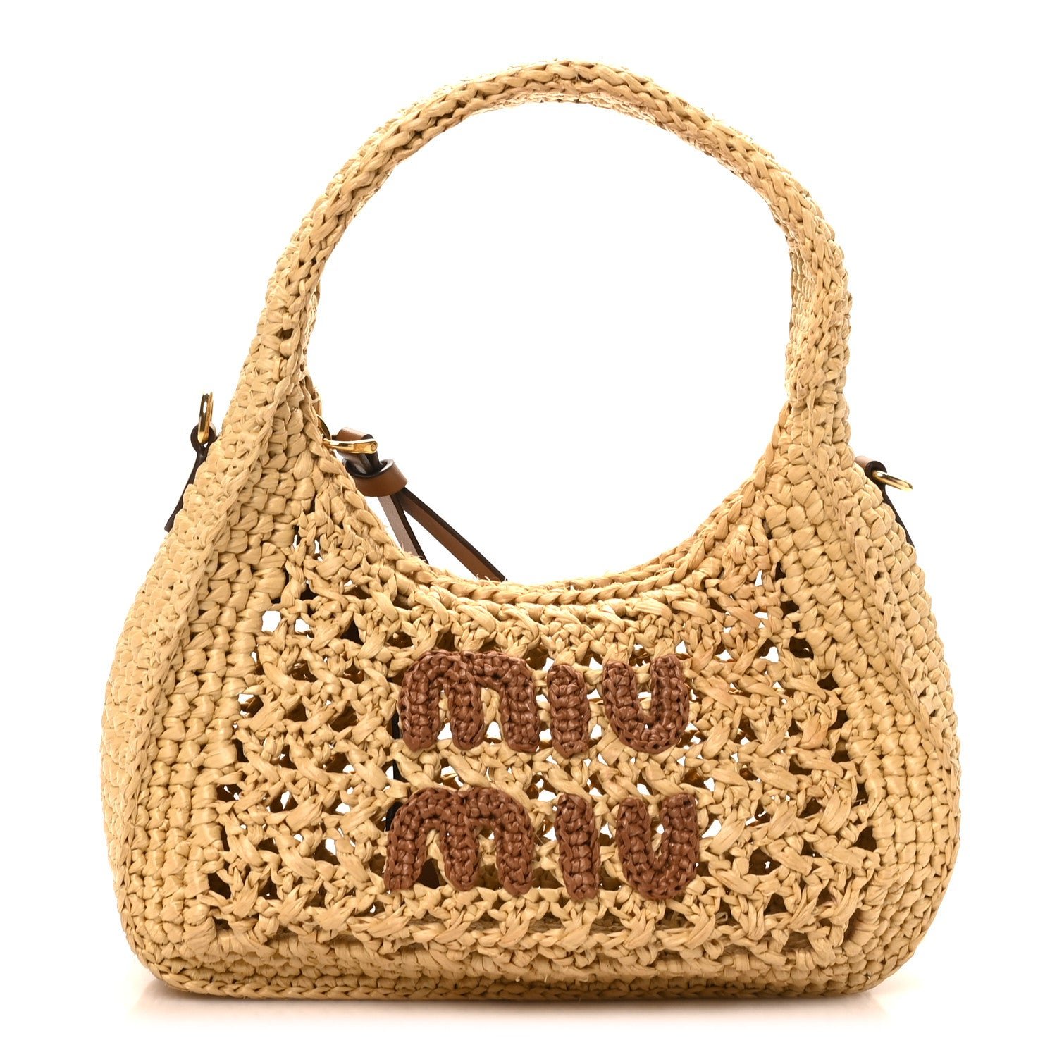 Miu Miu Fabric Crochet Wander Hobo Beige Khaki