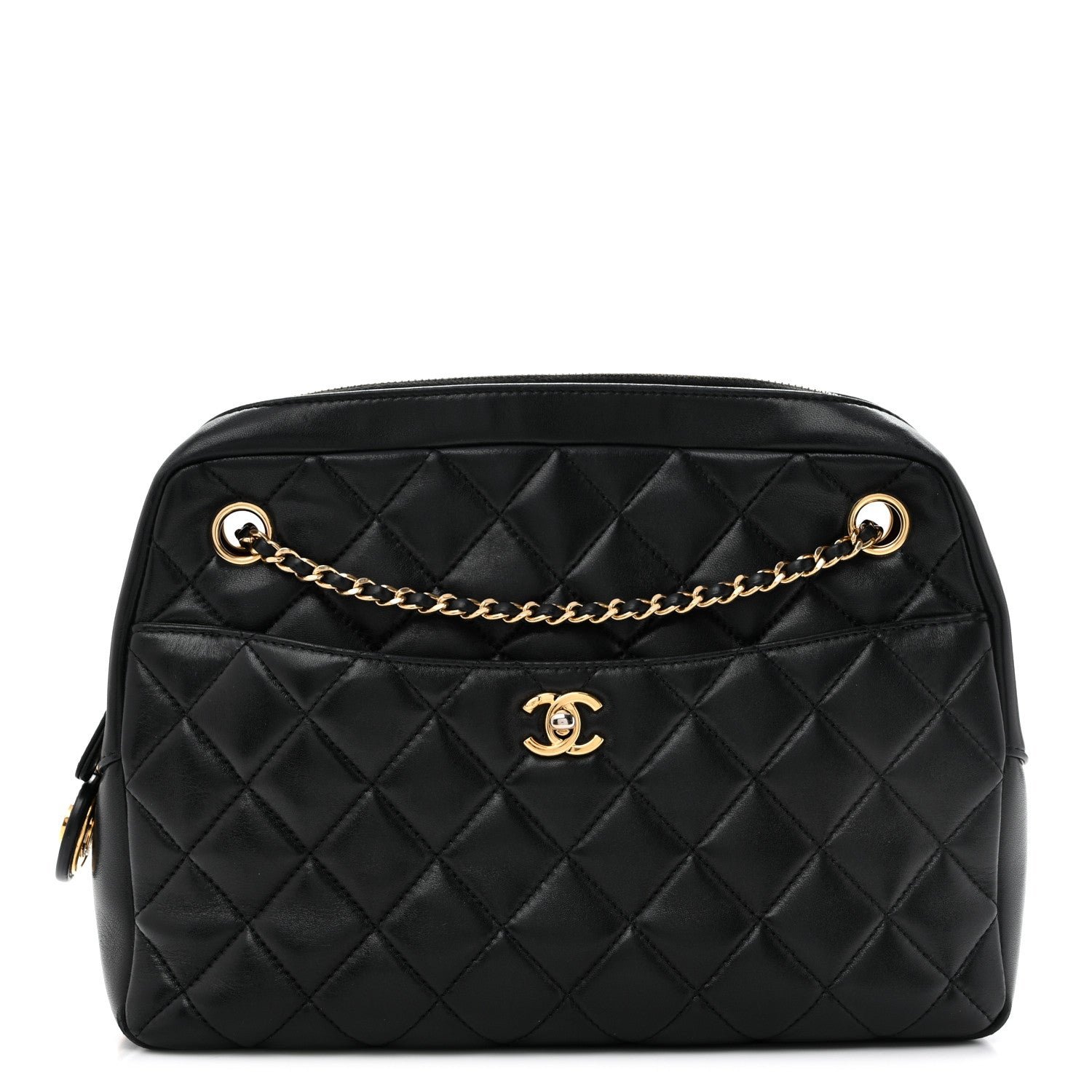 Chanel Lambskin Quilted Large Camera Case Black