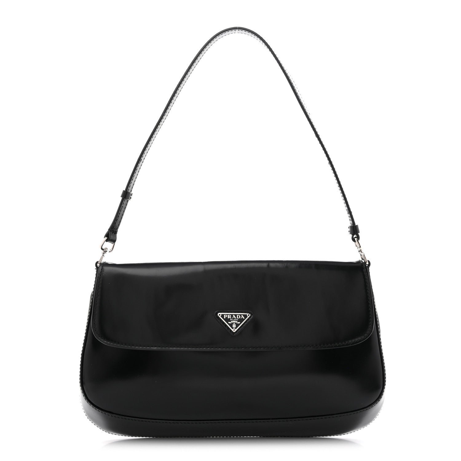 Prada Spazzolato Cleo Flap Shoulder Bag Black