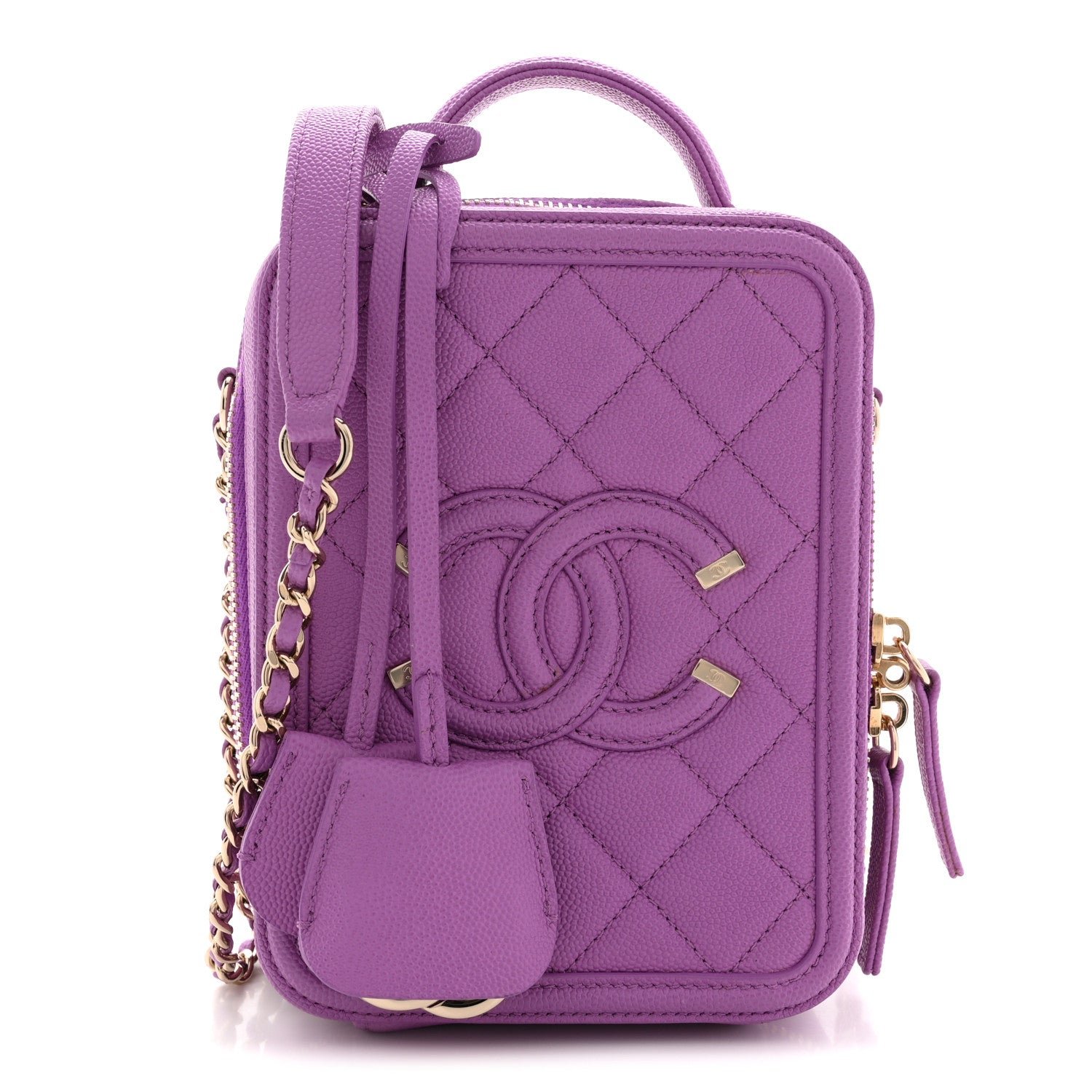 Chanel Caviar Quilted CC North South Filigree Vanity Case Purple