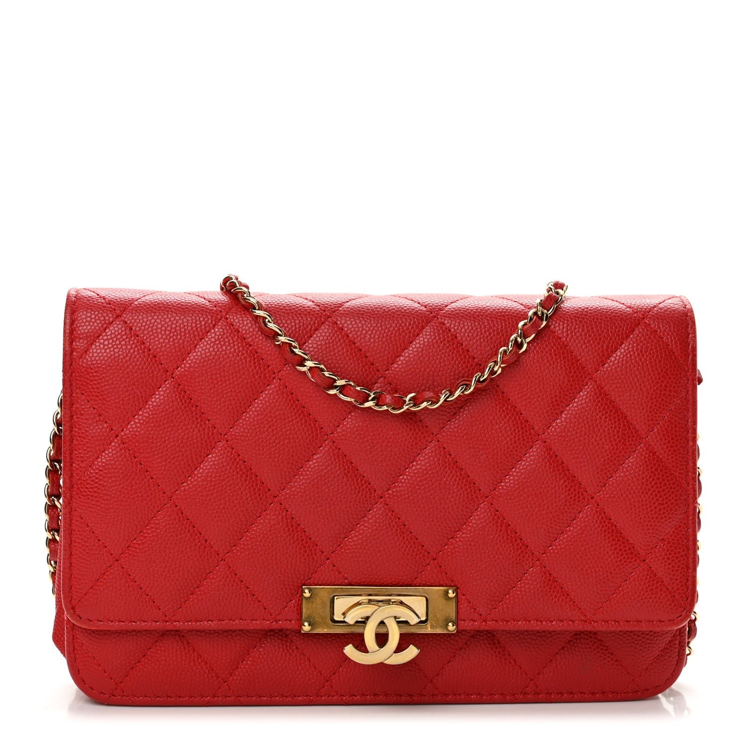 Chanel Caviar Quilted Golden Class Wallet On Chain WOC Red