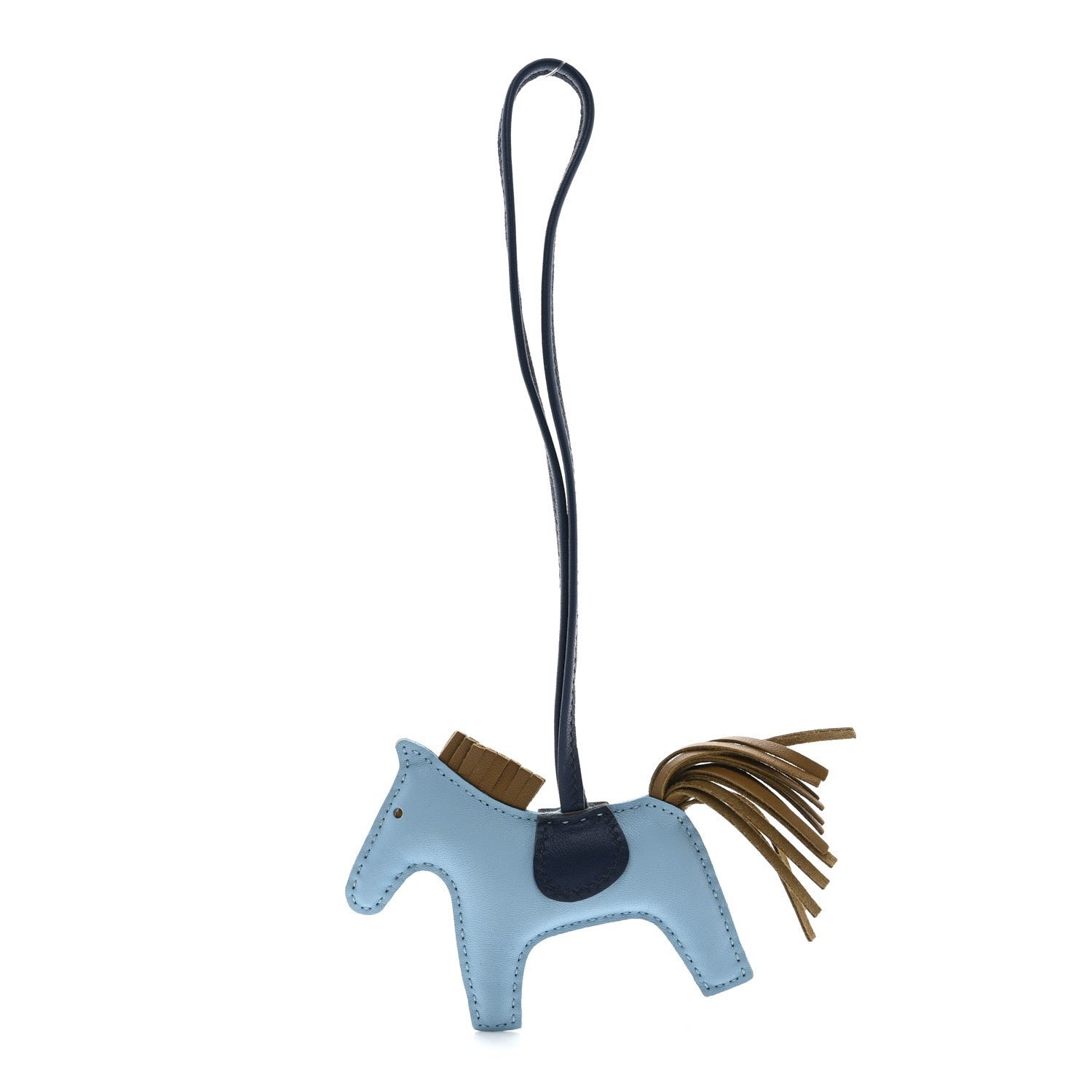 Hermes Milo Lambskin Grigri Rodeo Horse Bag Charm PM Celeste Bleu De Malte Kraft