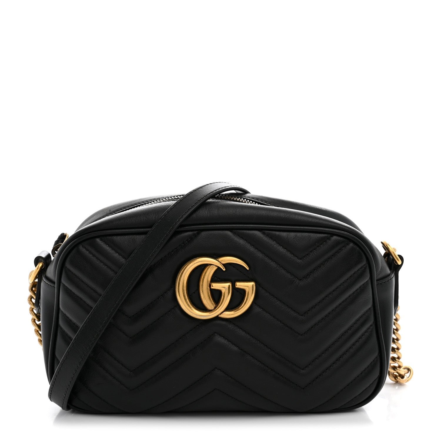 Gucci Calfskin Matelasse Small GG Marmont Chain Shoulder Bag Black