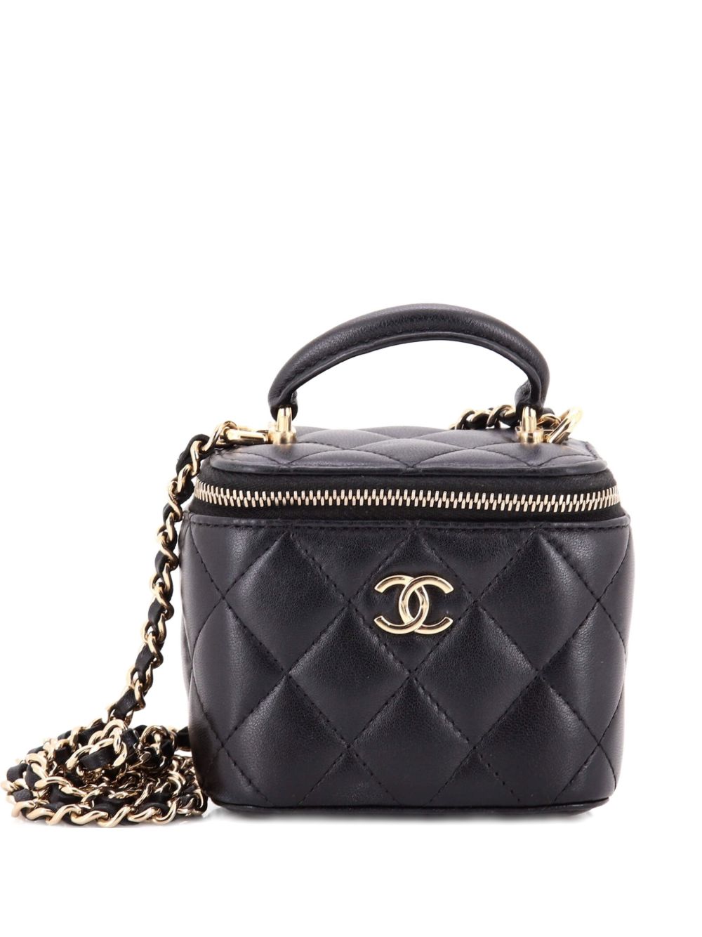 Classic Top Handle Vanity Case with Chain Quilted Lambskin Mini crossbody bag