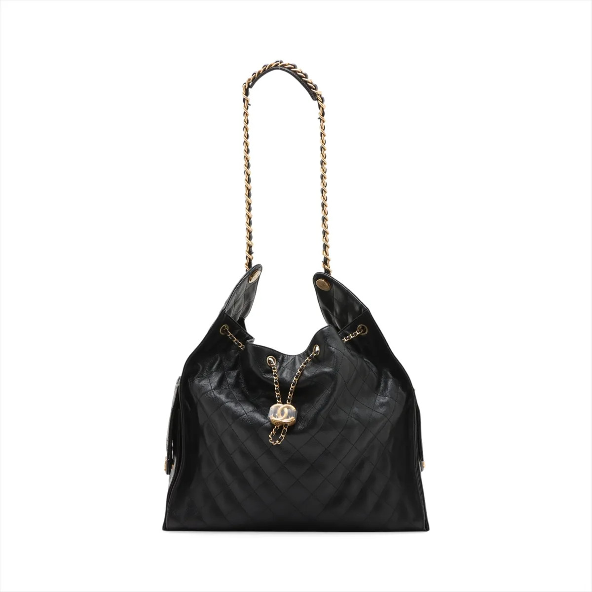Chanel Chanel 25 Large Caviar Skin Chain Shoulder Bag Black Gold Metal Fittings