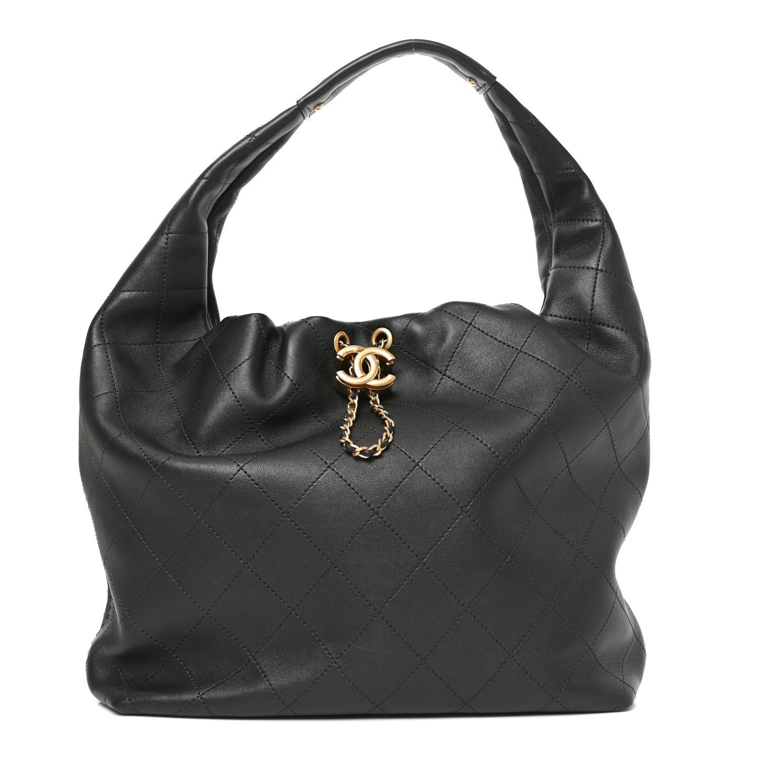 Calfskin Quilted Small Maxi Hobo Black