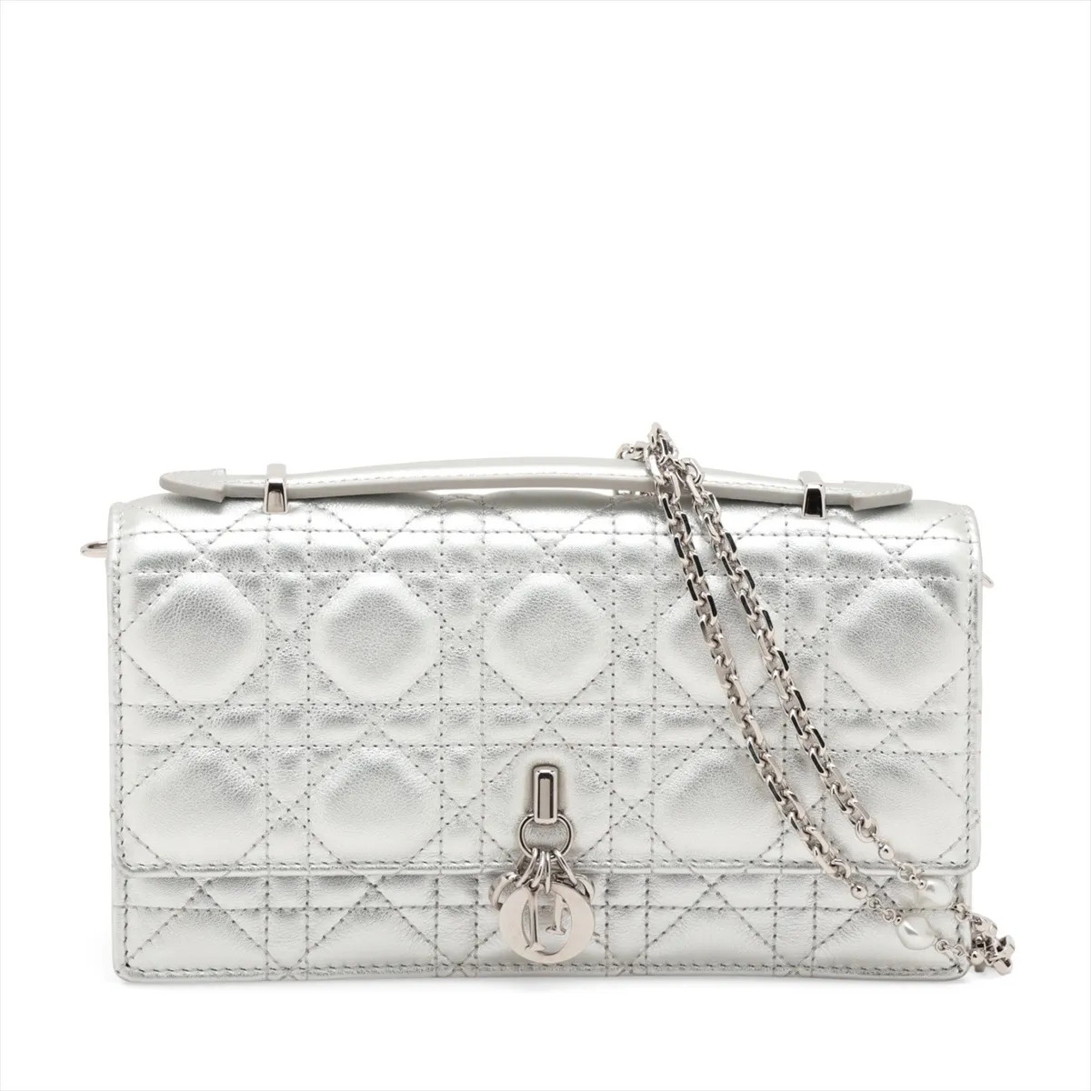 Christian Dior My Dior Mini bag Leather 2 Way Handbag Silver