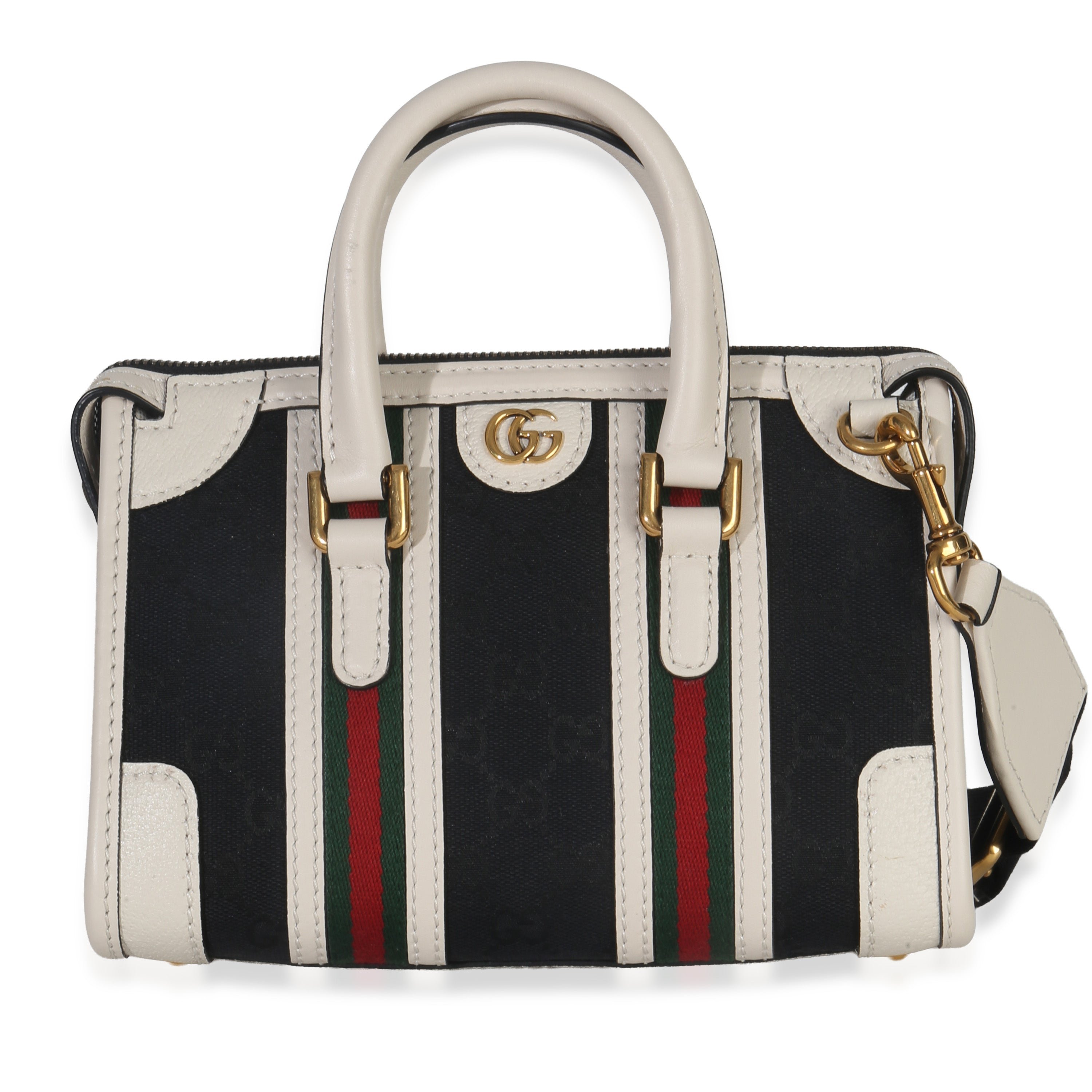 Gucci Black White Canvas Mini Double G Top Handle Bag