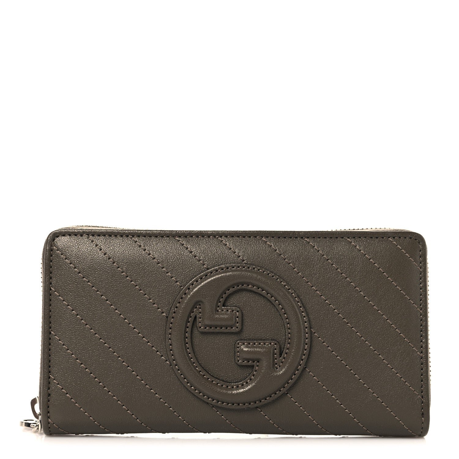 Gucci Sakai Be Green Calfskin Diagonal Stitched Blondie Zip Wallet Cuir